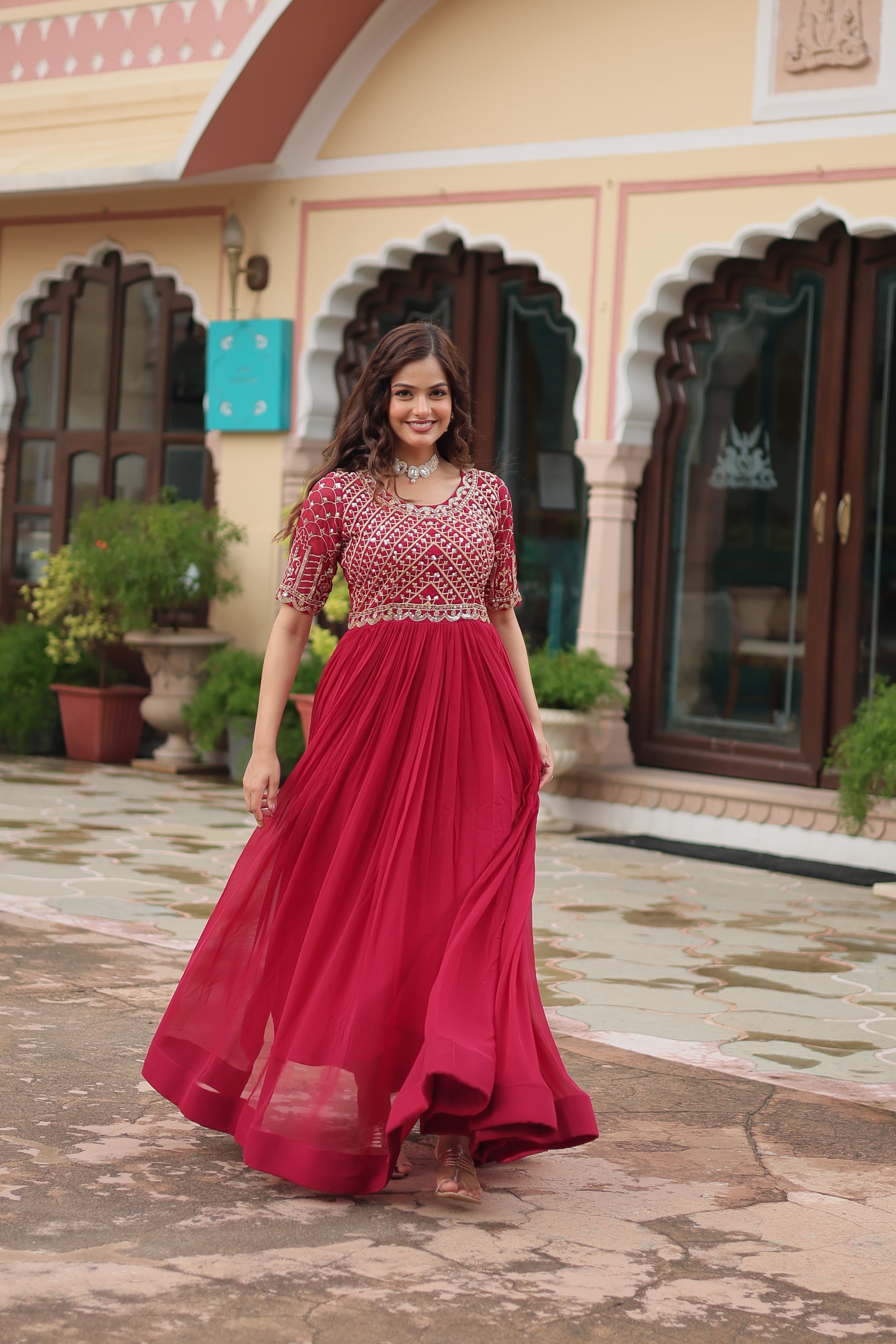Georgette Embroidered Wedding Wear Gown for Women