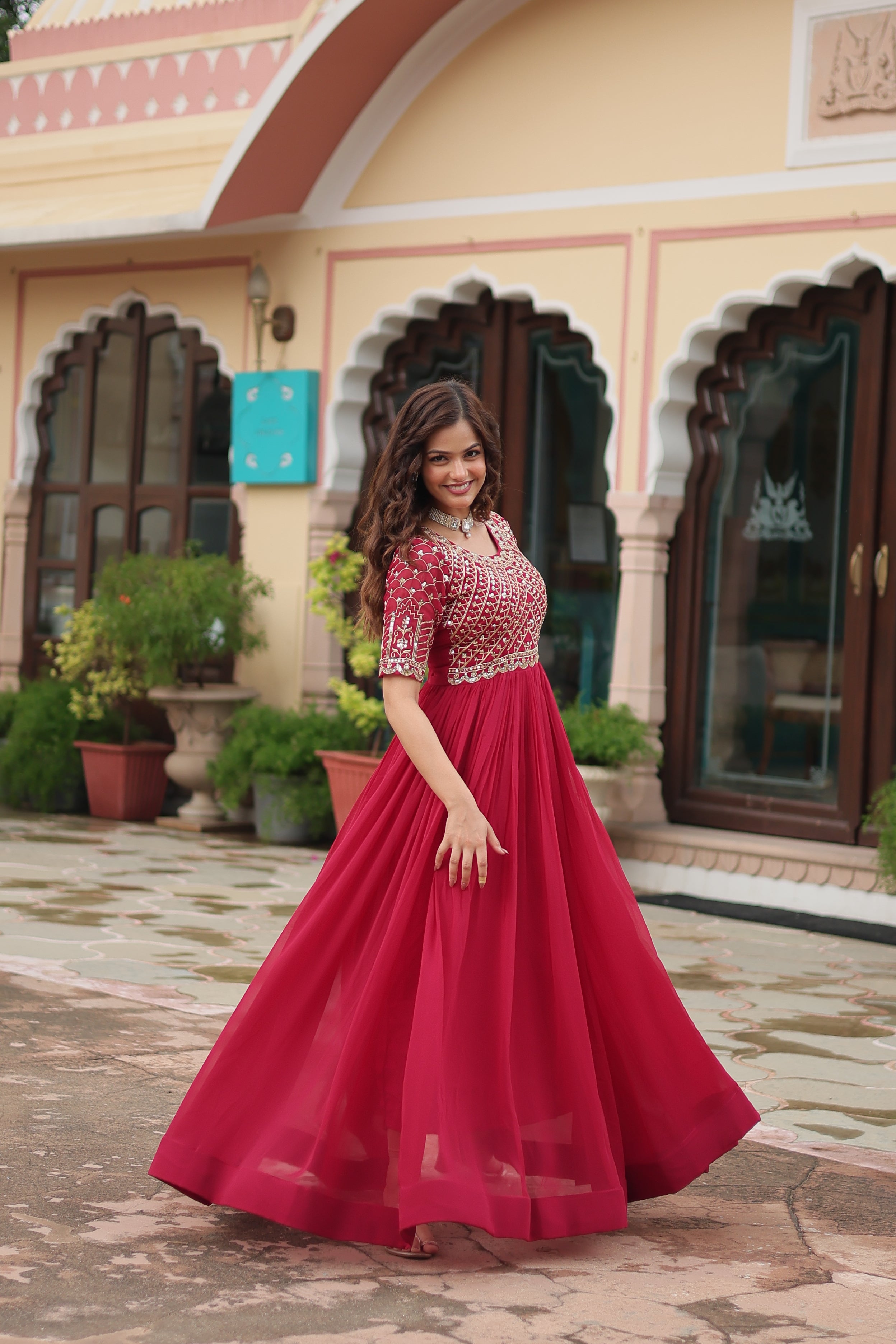 Georgette Embroidered Wedding Wear Gown for Women