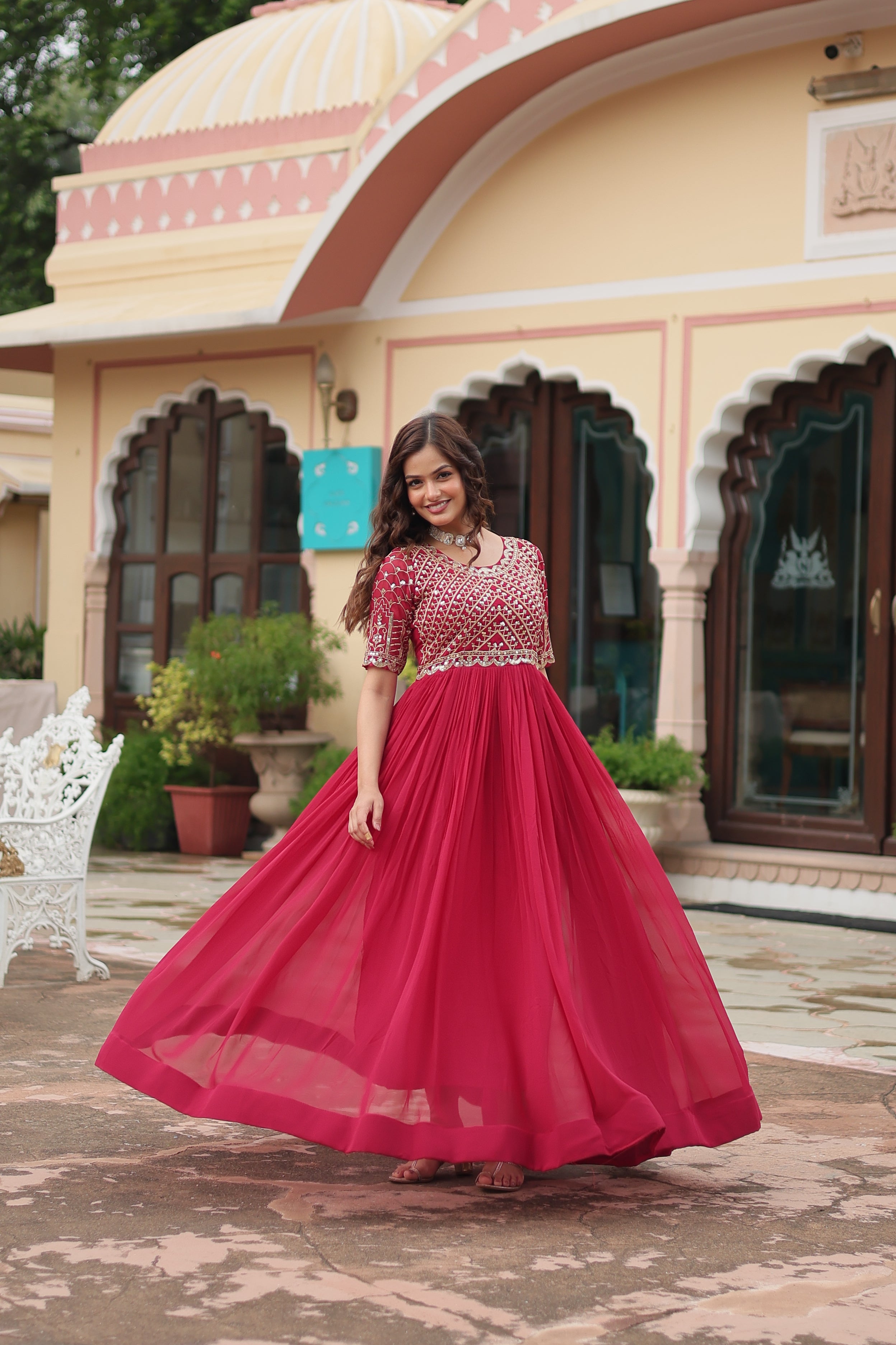 Georgette Embroidered Wedding Wear Gown for Women