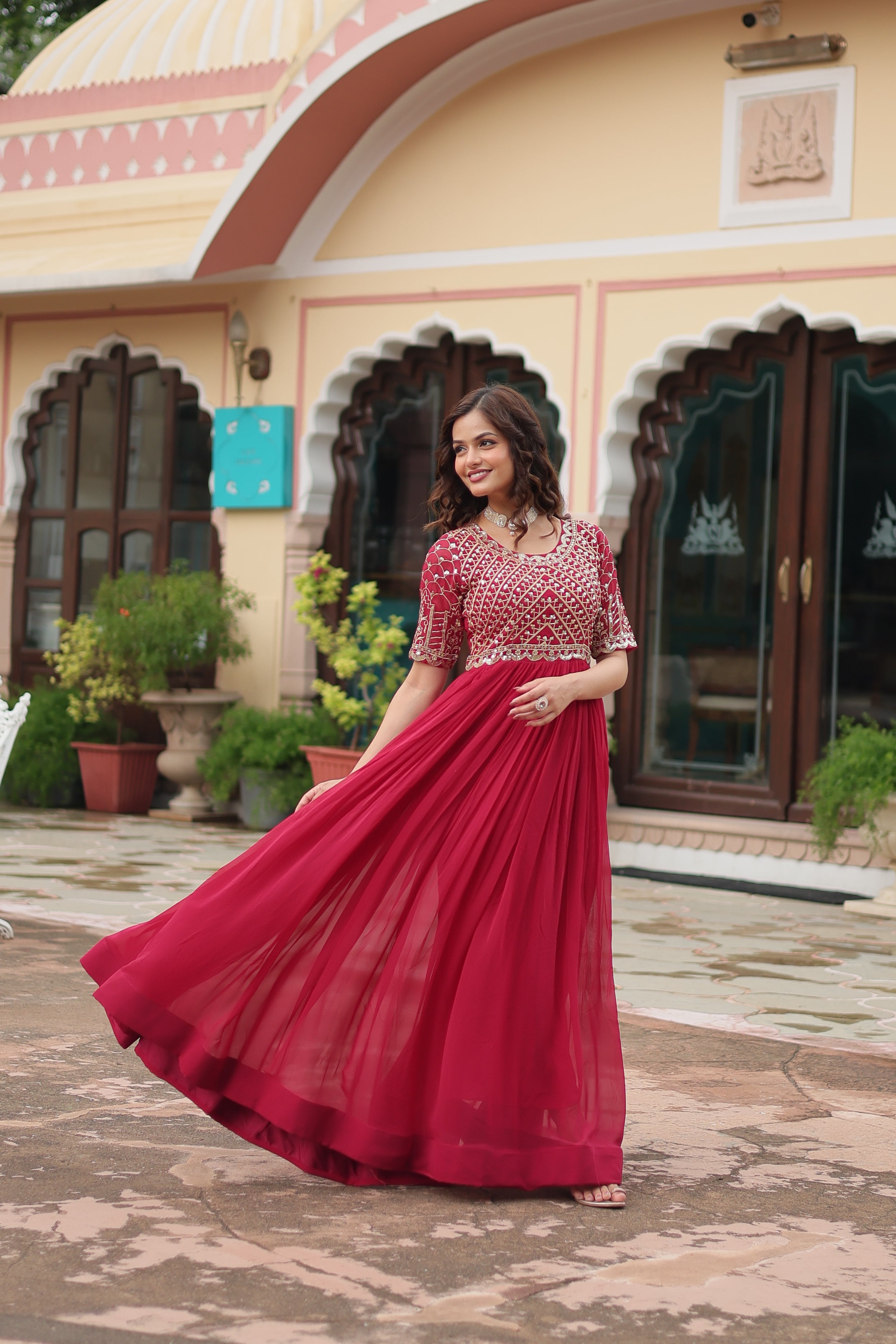 Georgette Embroidered Wedding Wear Gown for Women