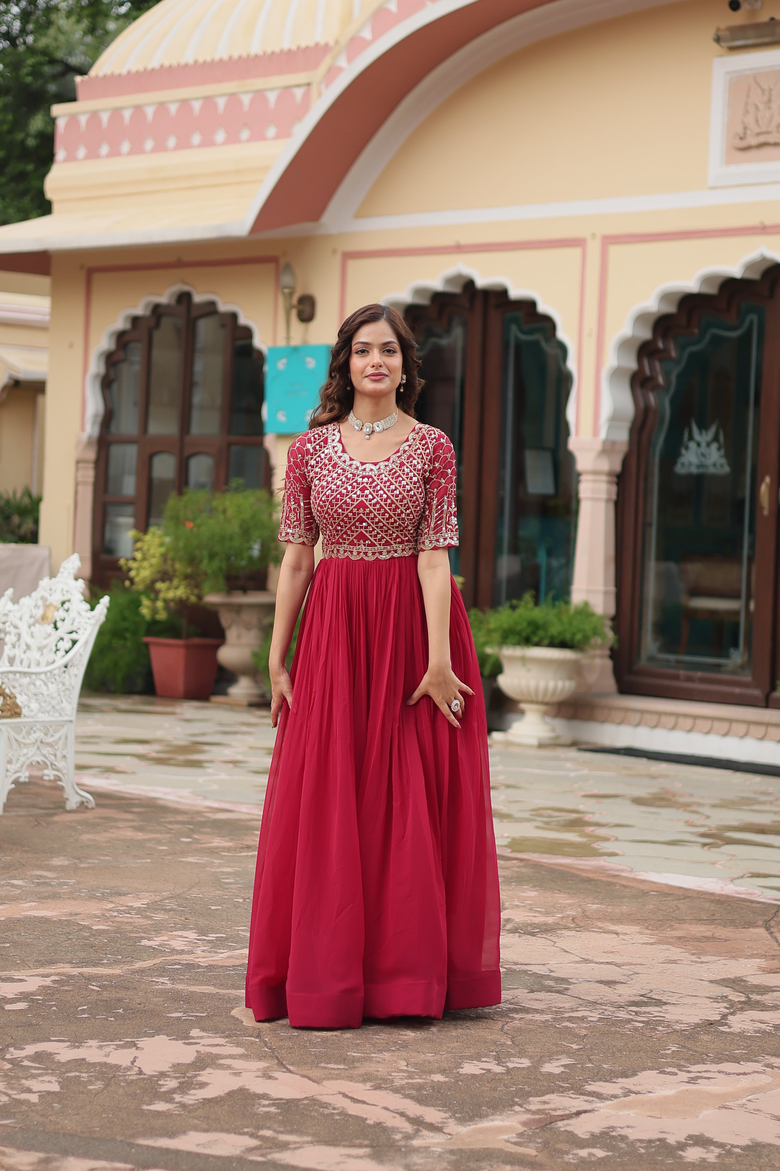 Georgette Embroidered Wedding Wear Gown for Women