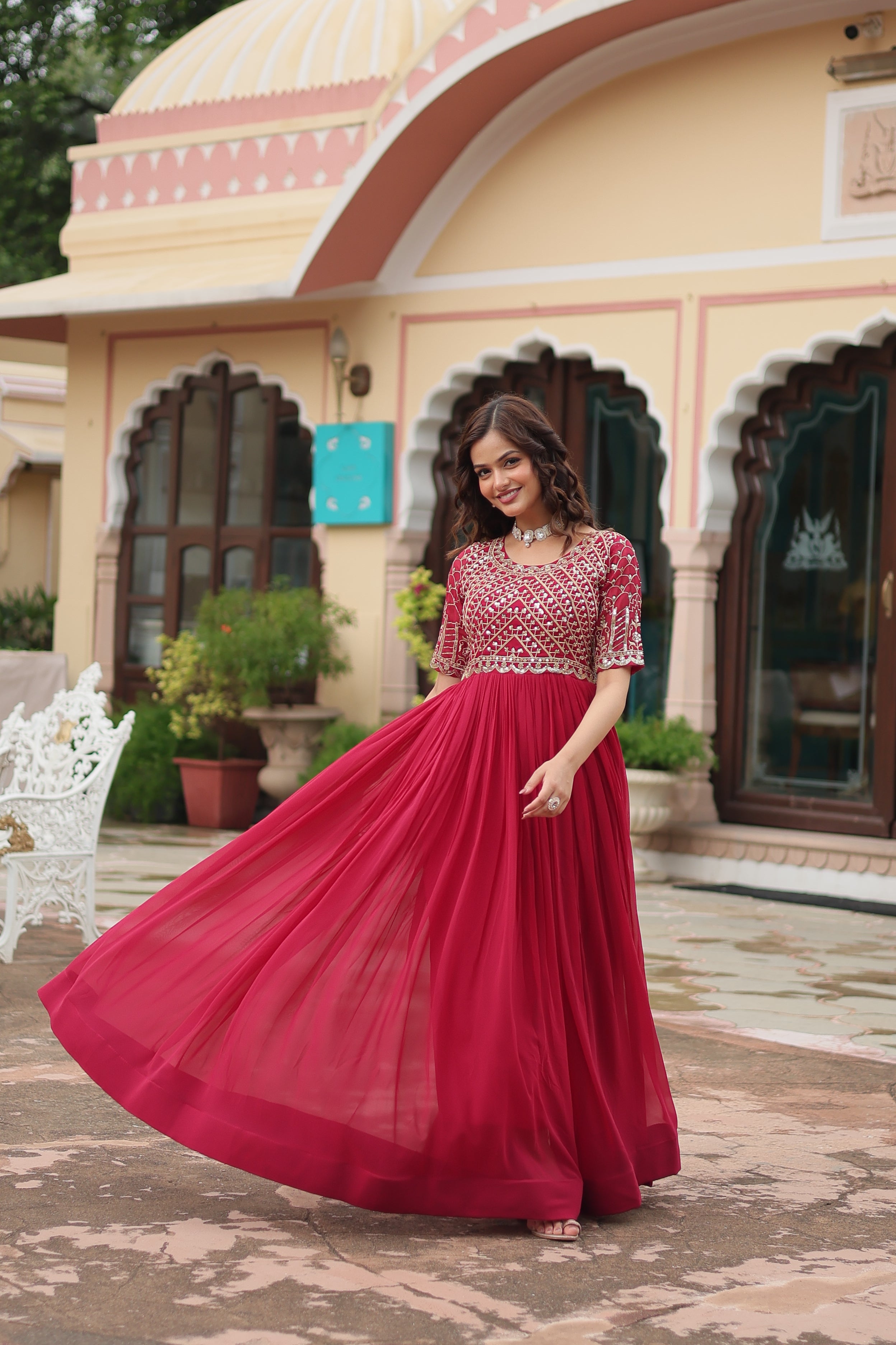 Georgette Embroidered Wedding Wear Gown for Women