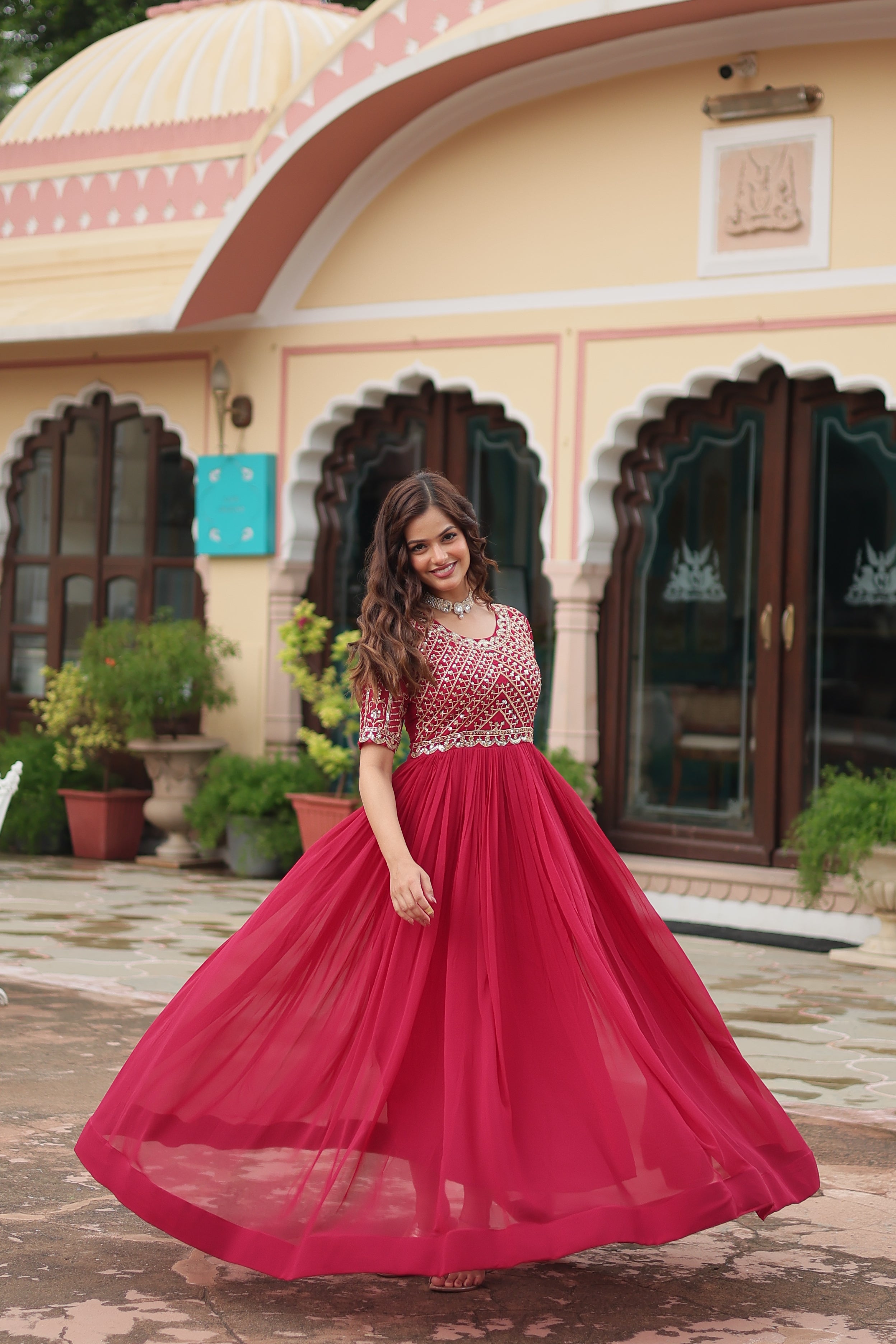 Georgette Embroidered Wedding Wear Gown for Women