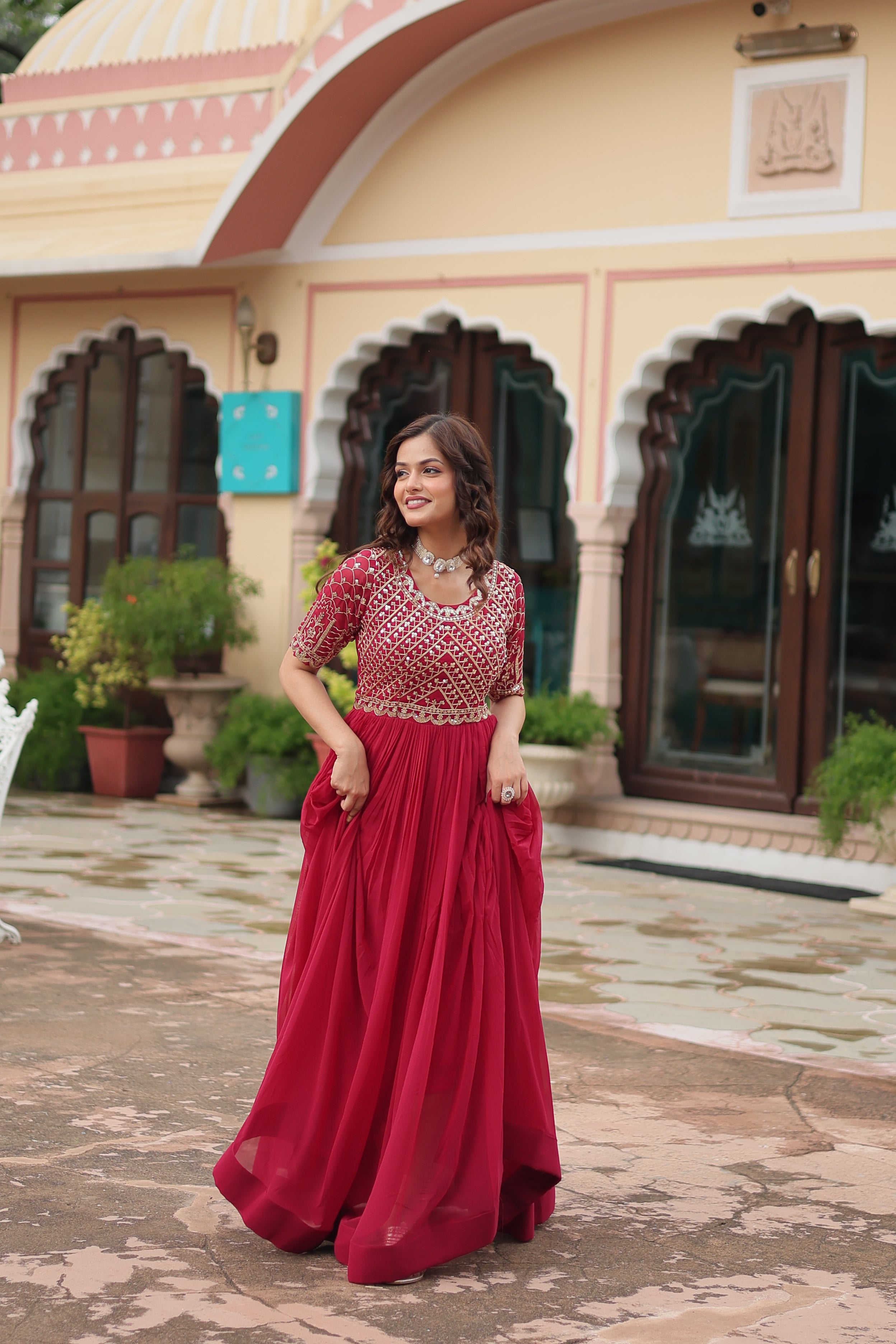 Georgette Embroidered Wedding Wear Gown for Women