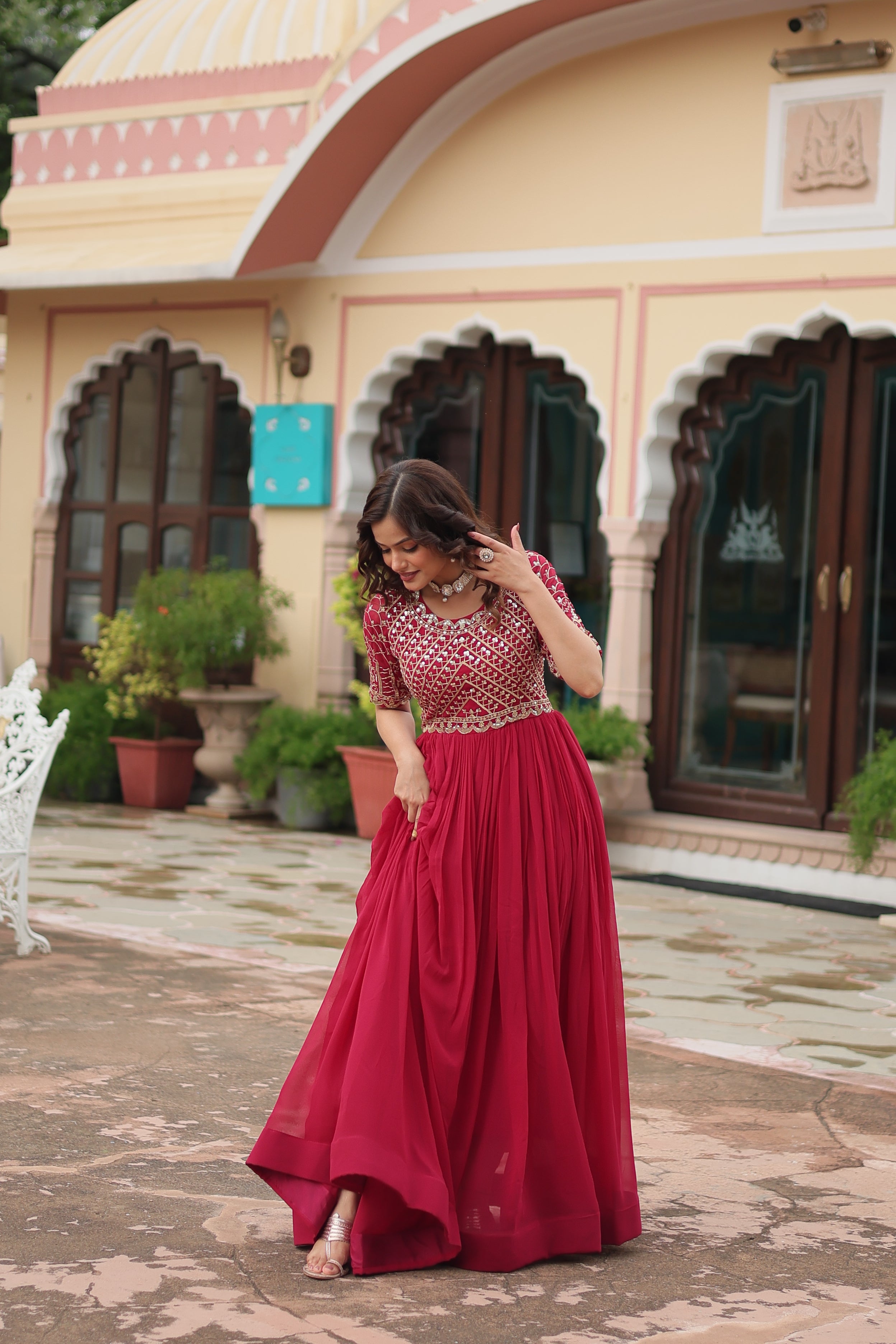 Georgette Embroidered Wedding Wear Gown for Women