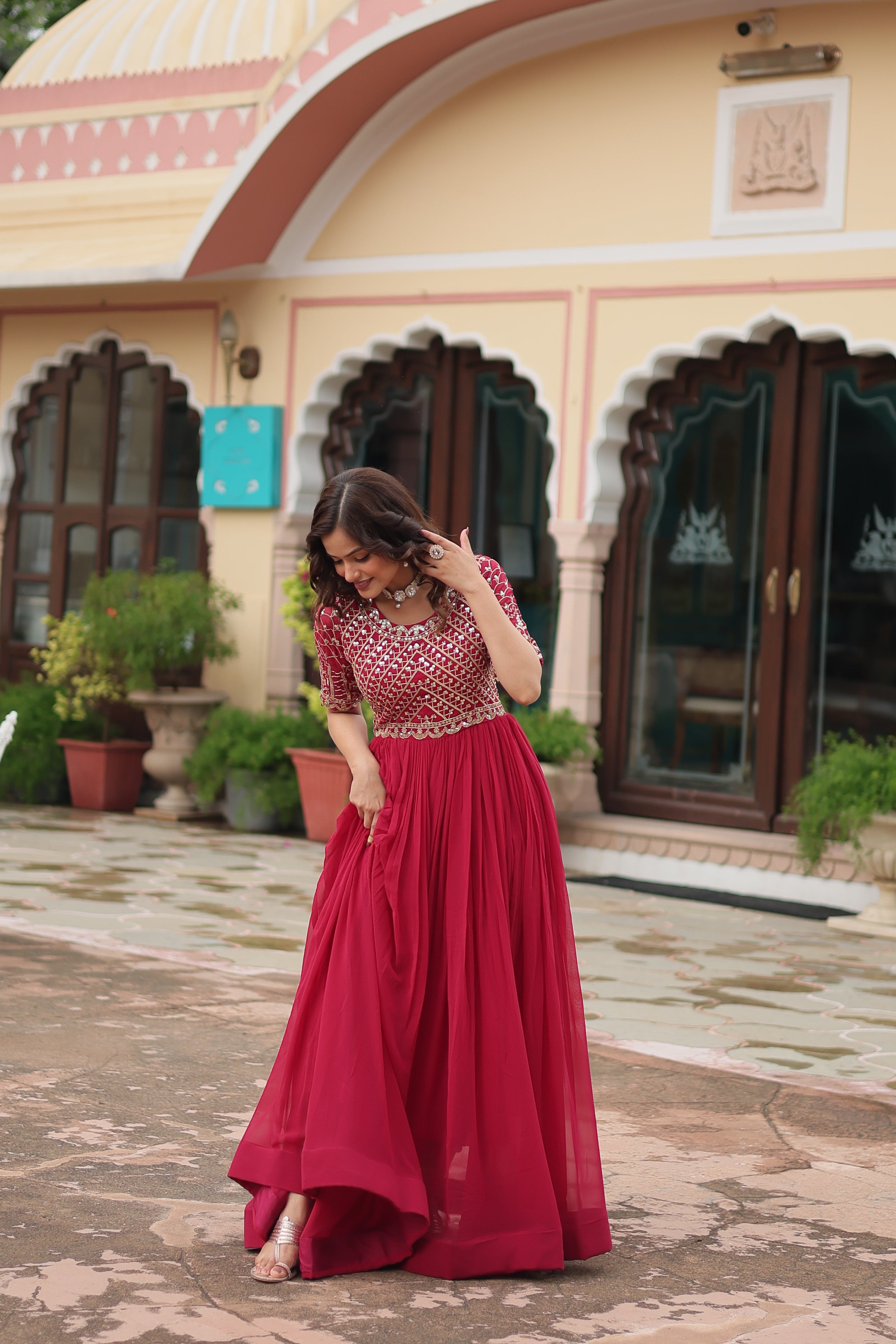Georgette Embroidered Wedding Wear Gown for Women