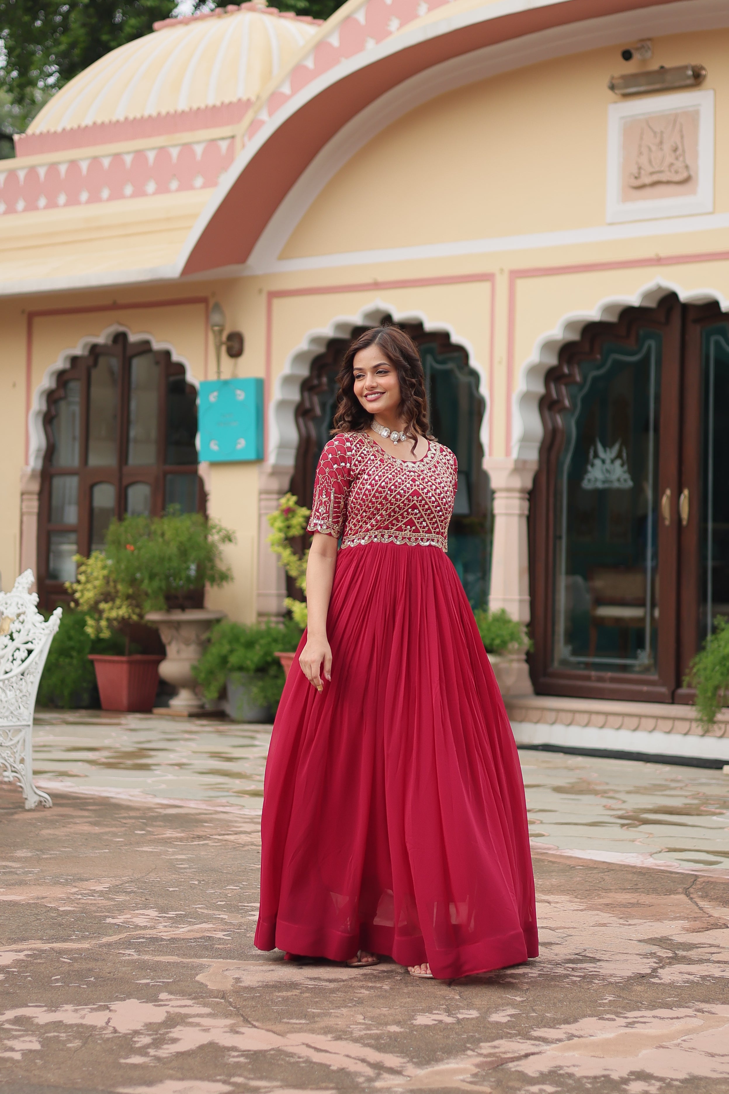 Georgette Embroidered Wedding Wear Gown for Women