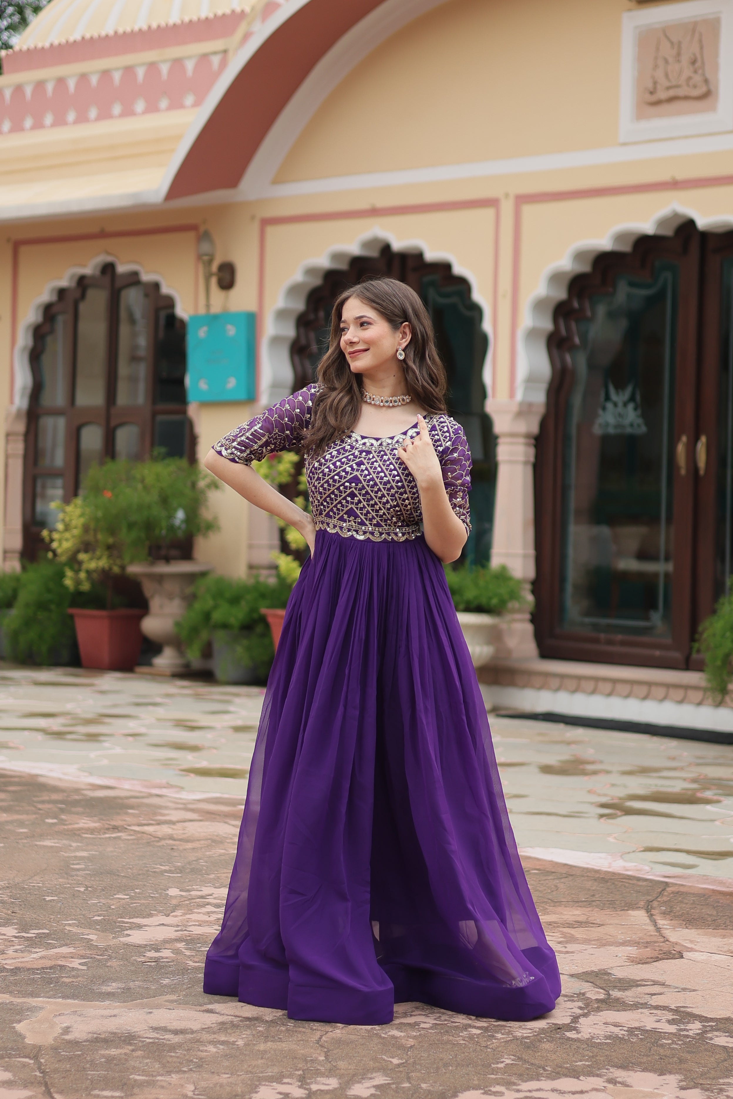 Georgette Embroidered Wedding Wear Gown for Women