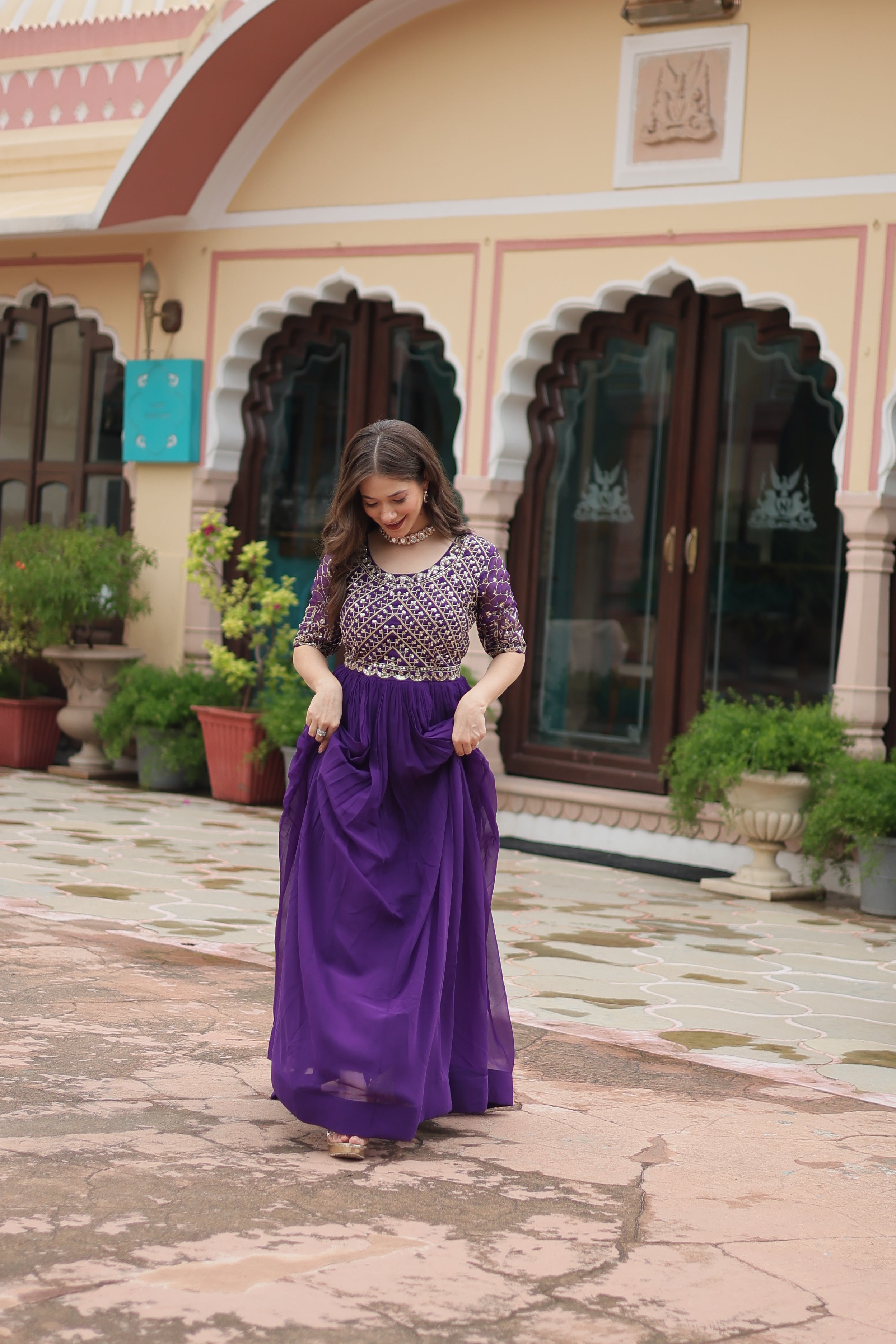 Georgette Embroidered Wedding Wear Gown for Women