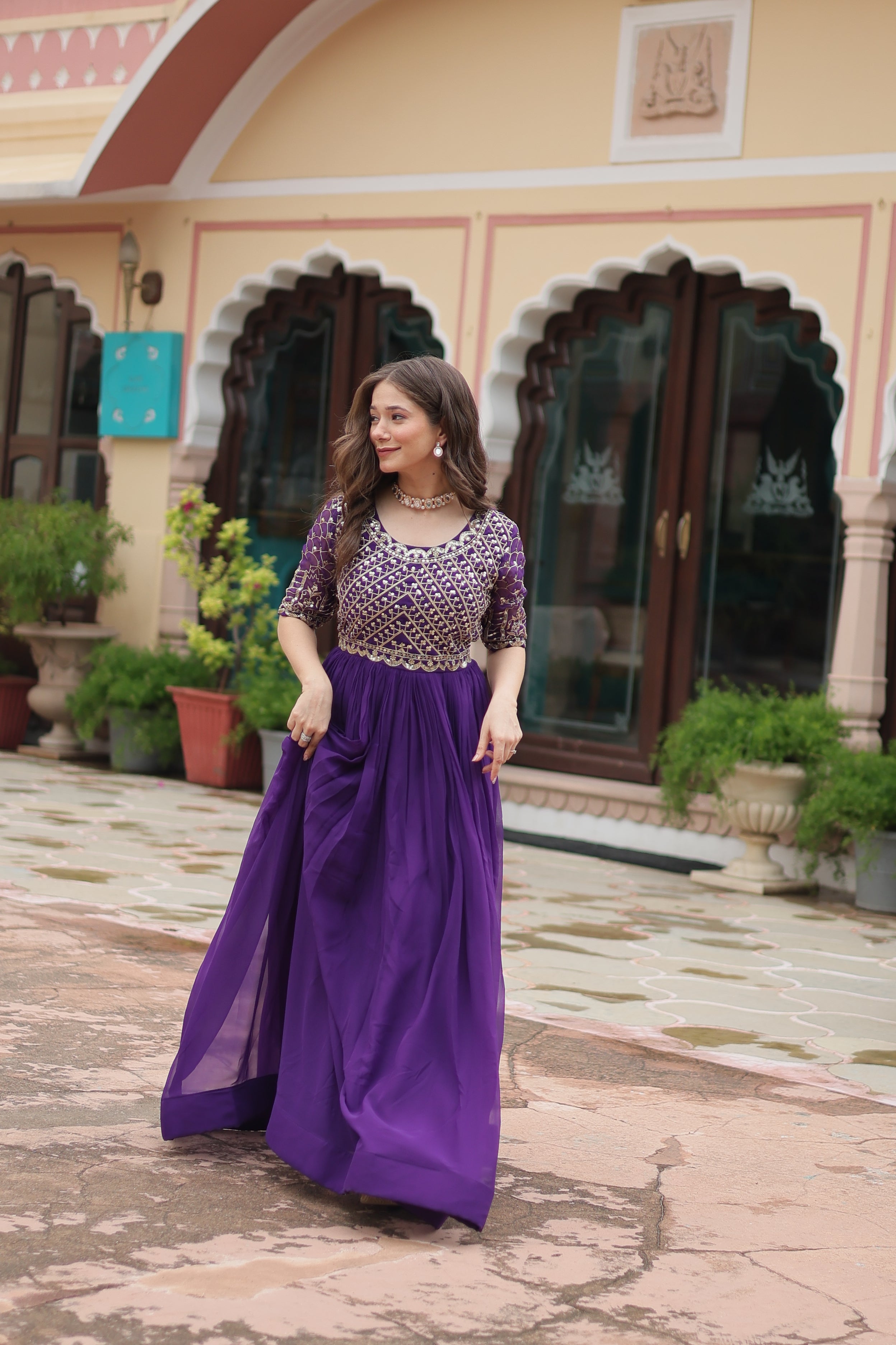 Georgette Embroidered Wedding Wear Gown for Women