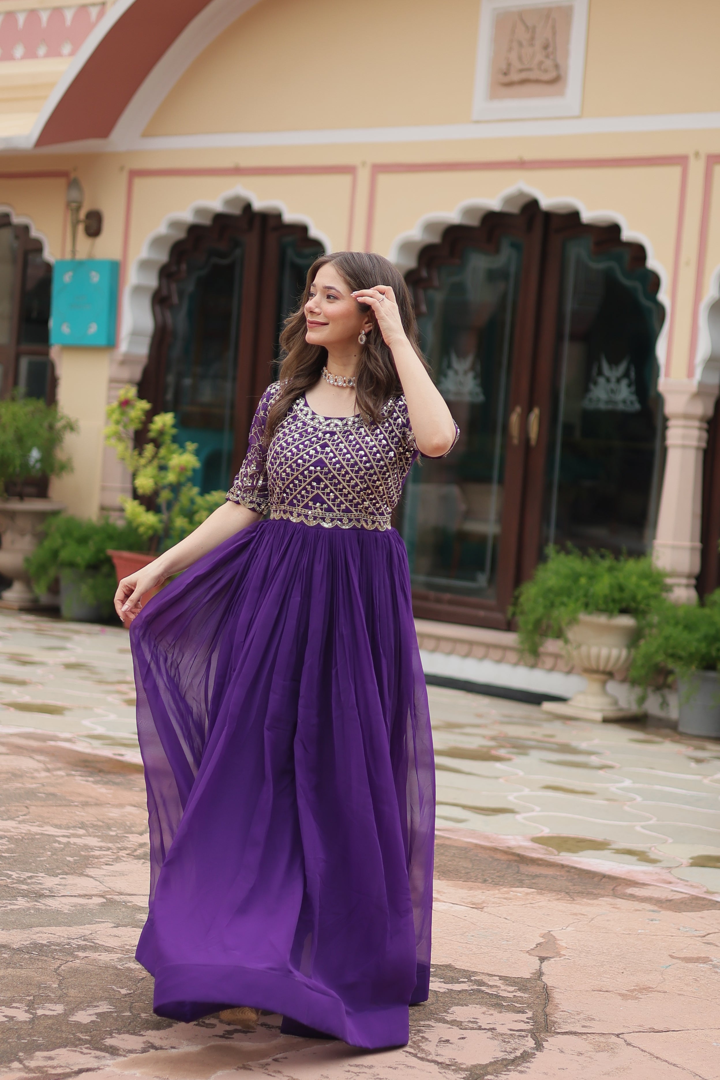 Georgette Embroidered Wedding Wear Gown for Women