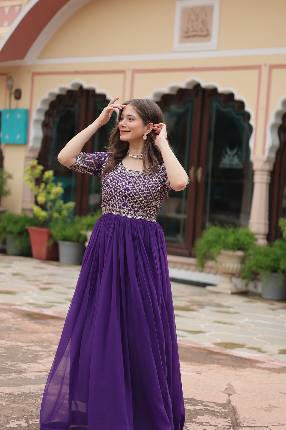 Georgette Embroidered Wedding Wear Gown for Women