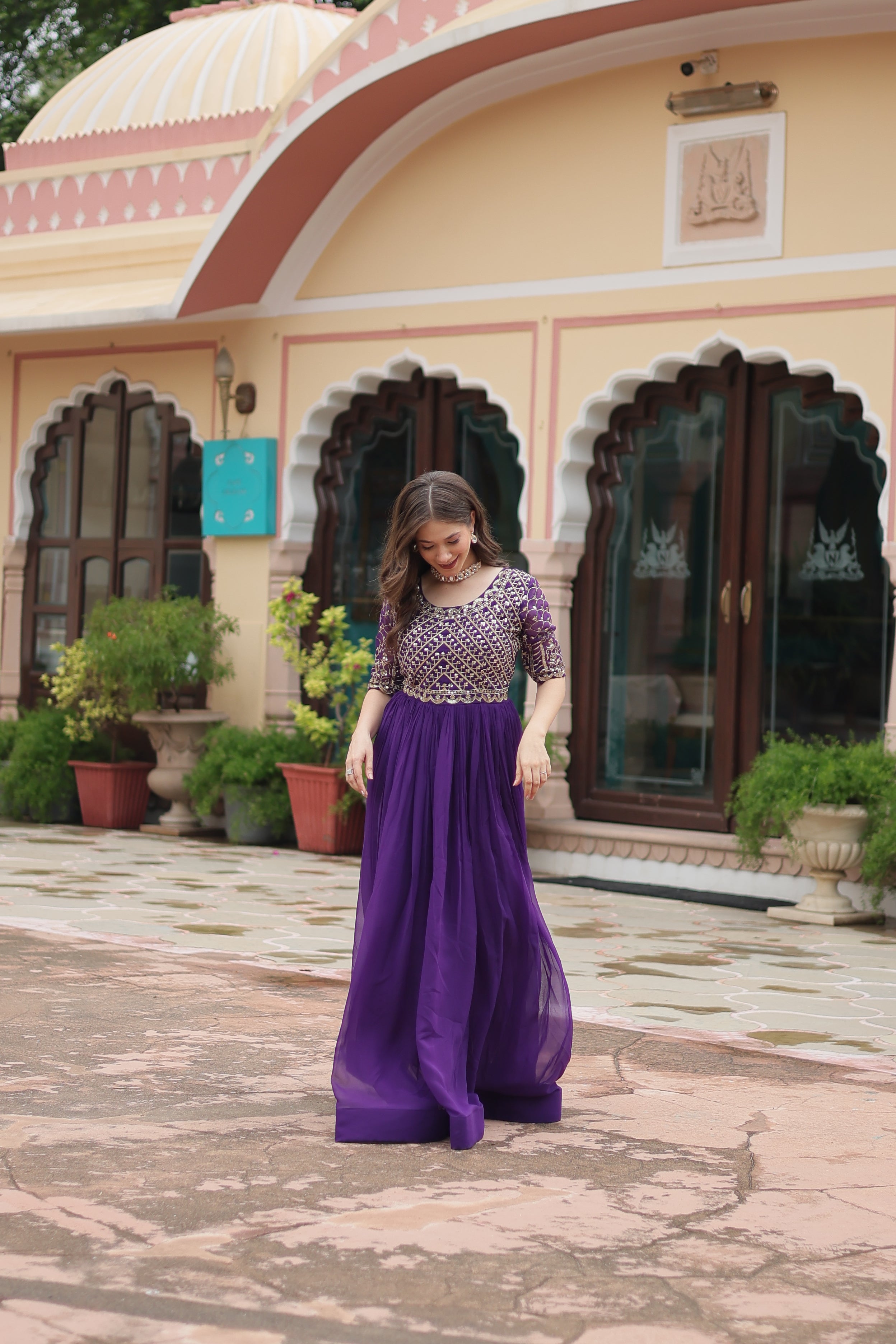 Georgette Embroidered Wedding Wear Gown for Women