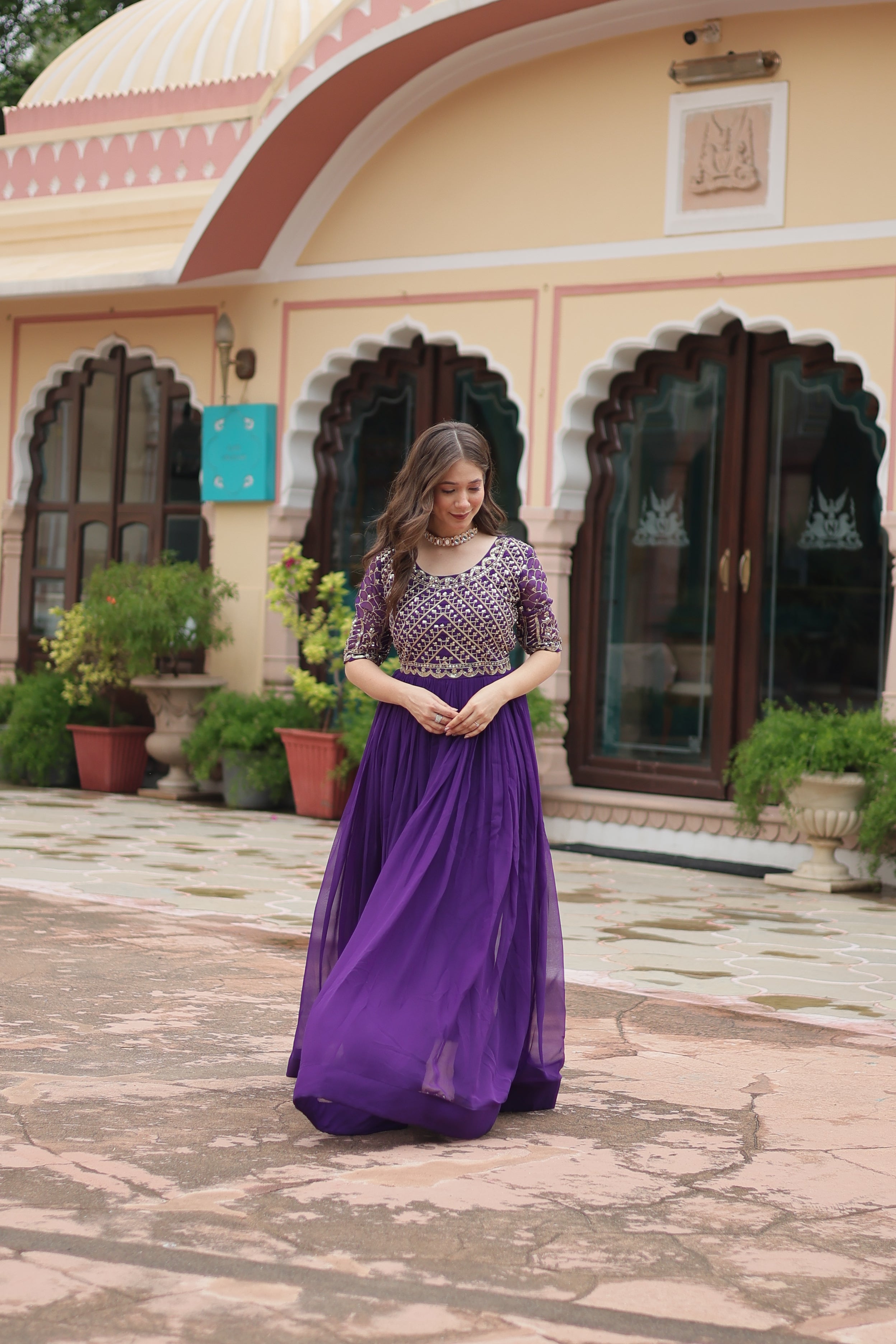 Georgette Embroidered Wedding Wear Gown for Women