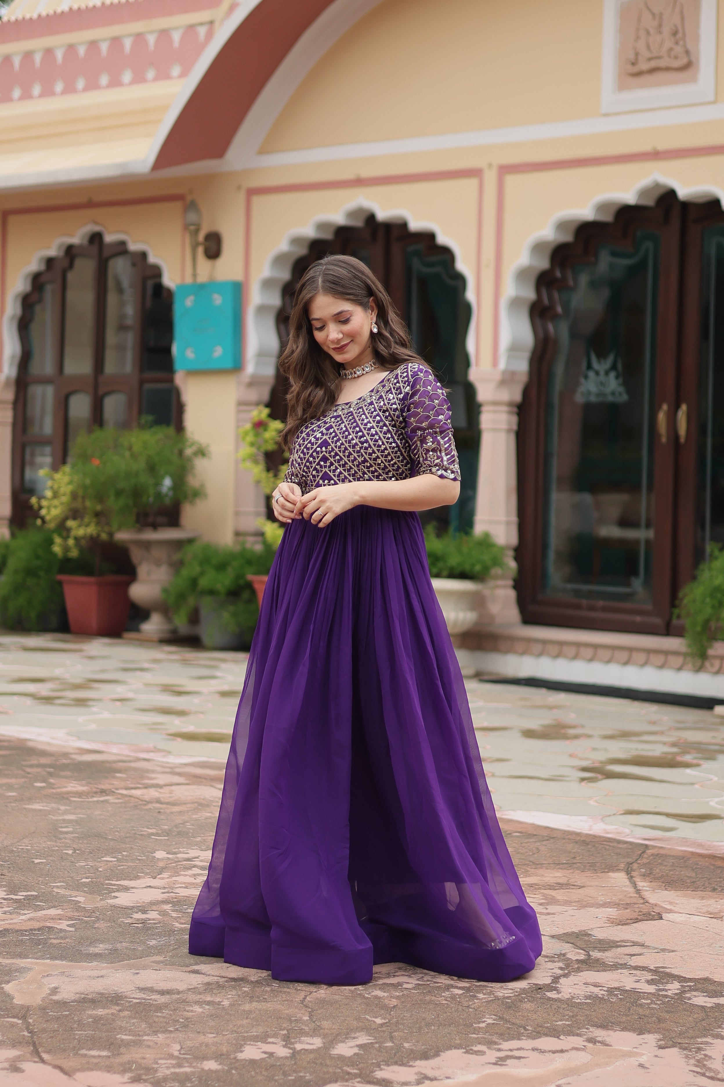Georgette Embroidered Wedding Wear Gown for Women