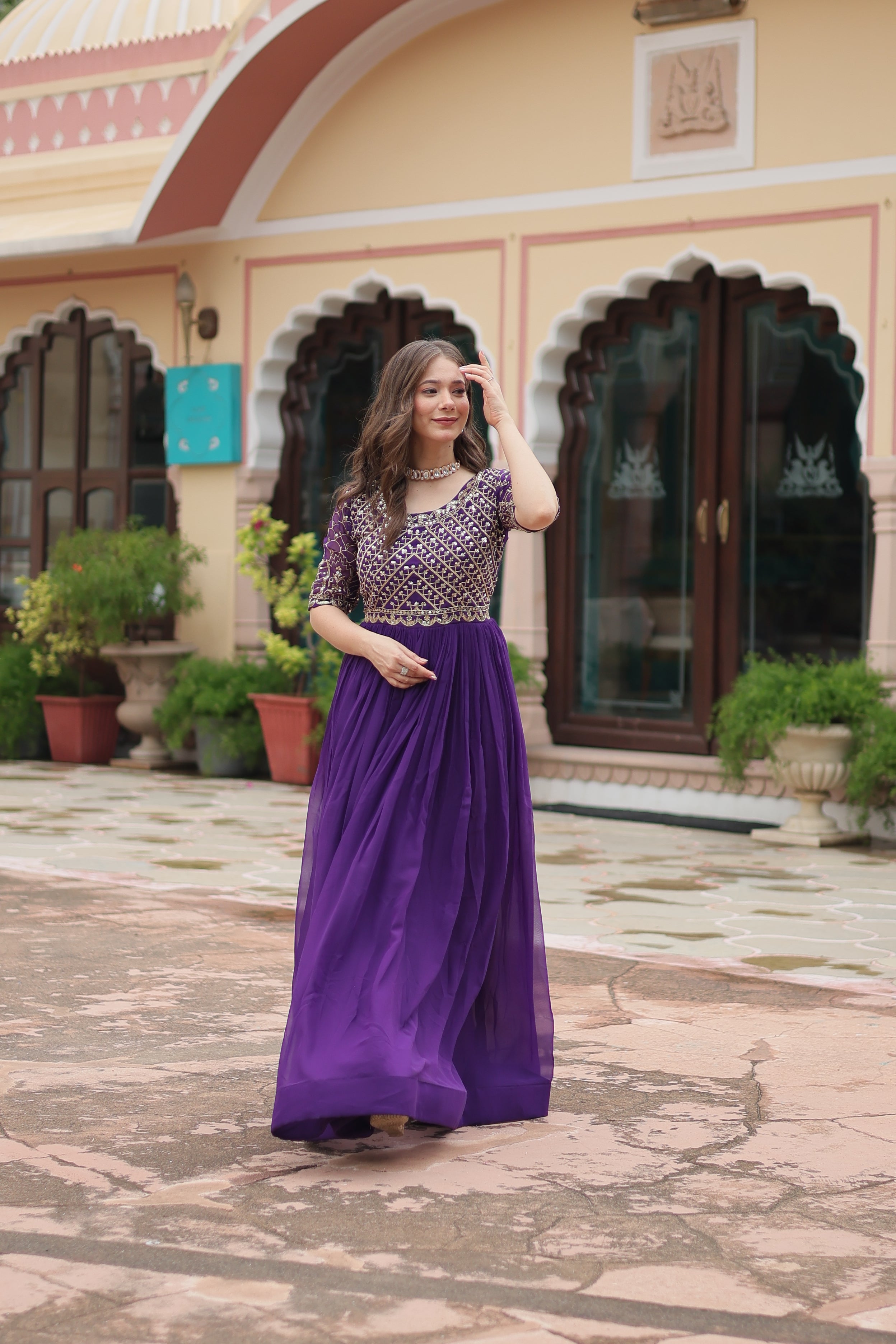 Georgette Embroidered Wedding Wear Gown for Women