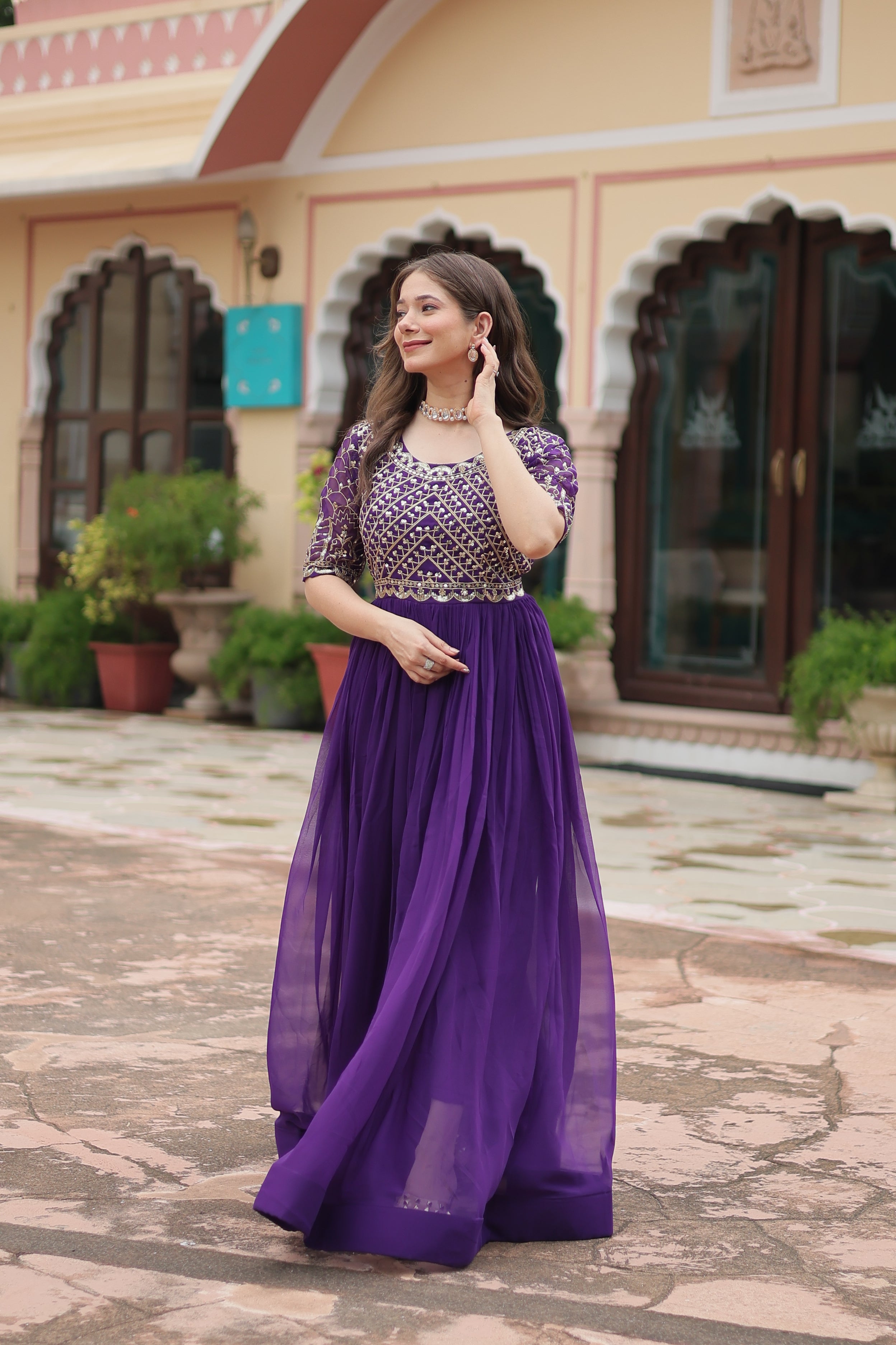 Georgette Embroidered Wedding Wear Gown for Women