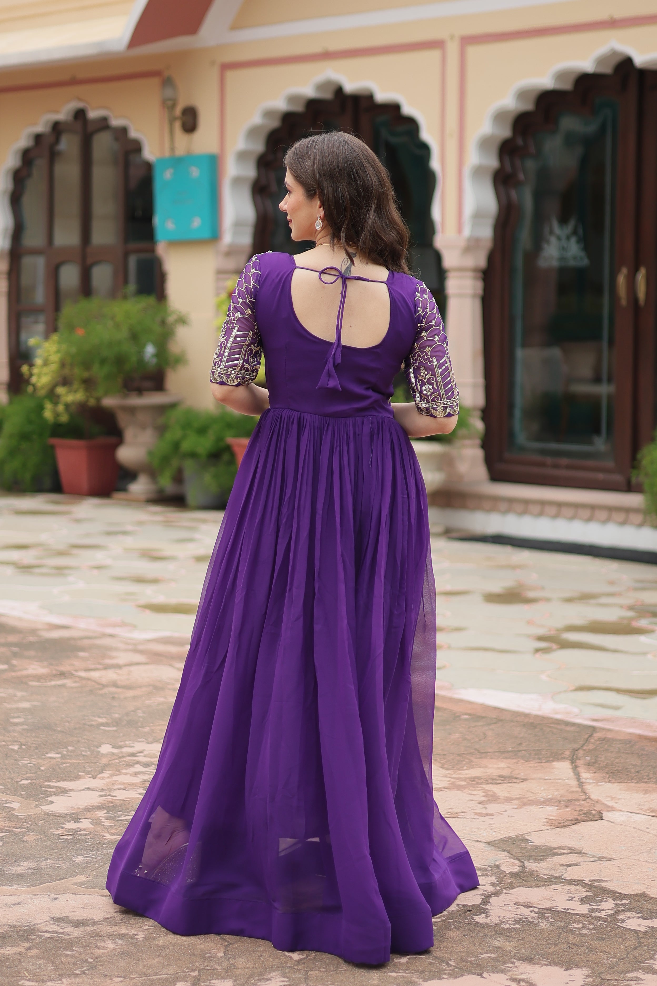 Georgette Embroidered Wedding Wear Gown for Women