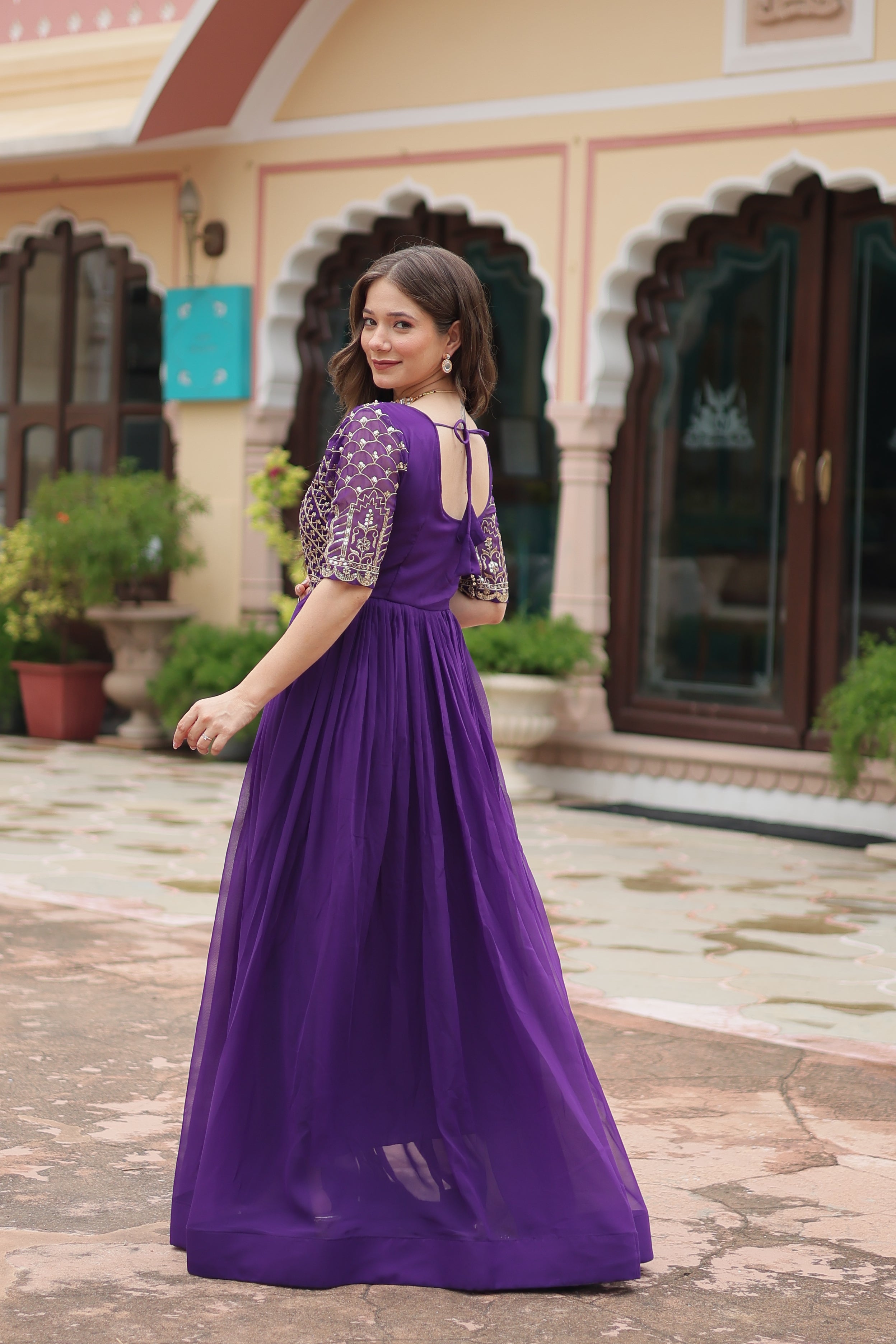 Georgette Embroidered Wedding Wear Gown for Women