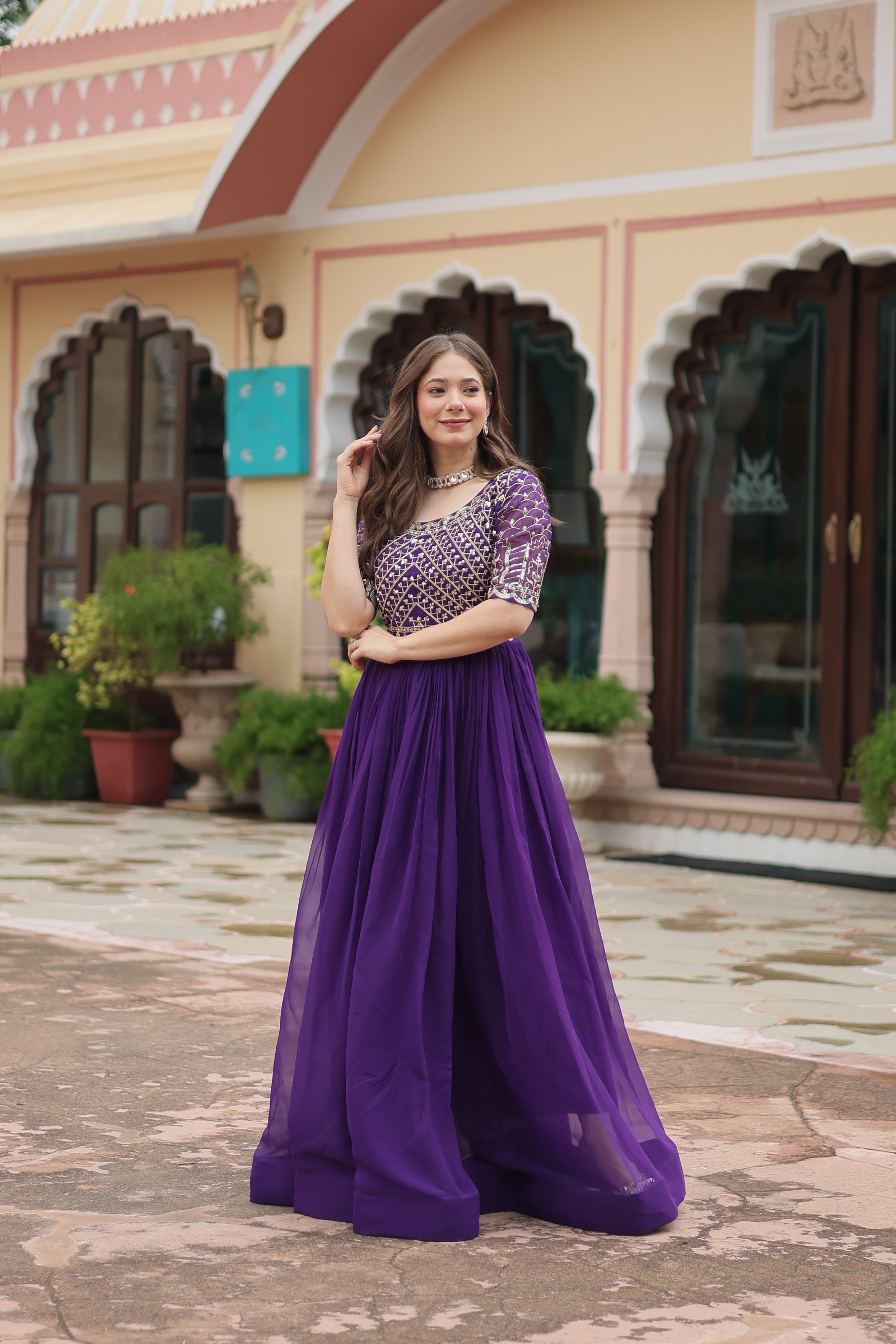 Georgette Embroidered Wedding Wear Gown for Women