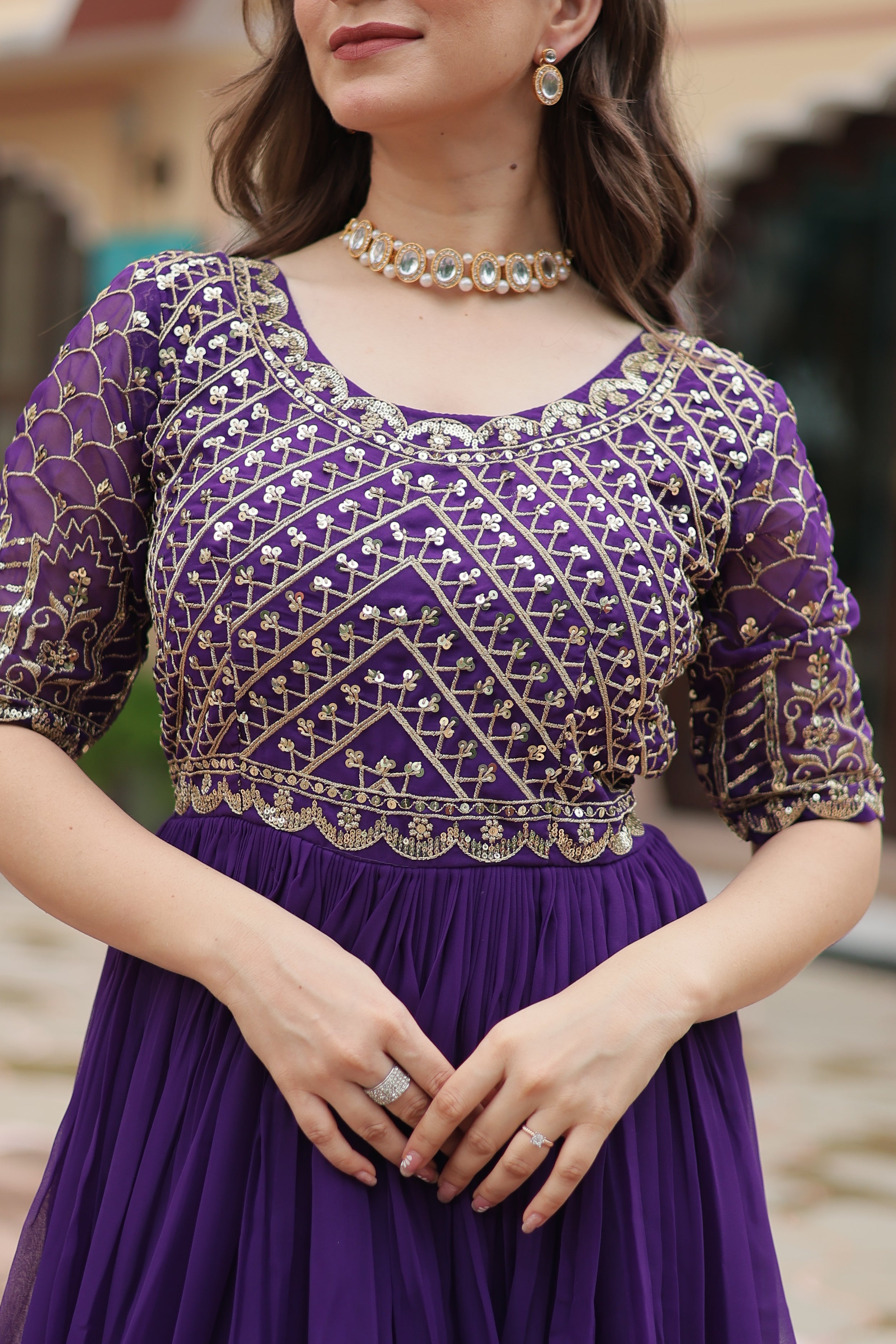 Georgette Embroidered Wedding Wear Gown for Women