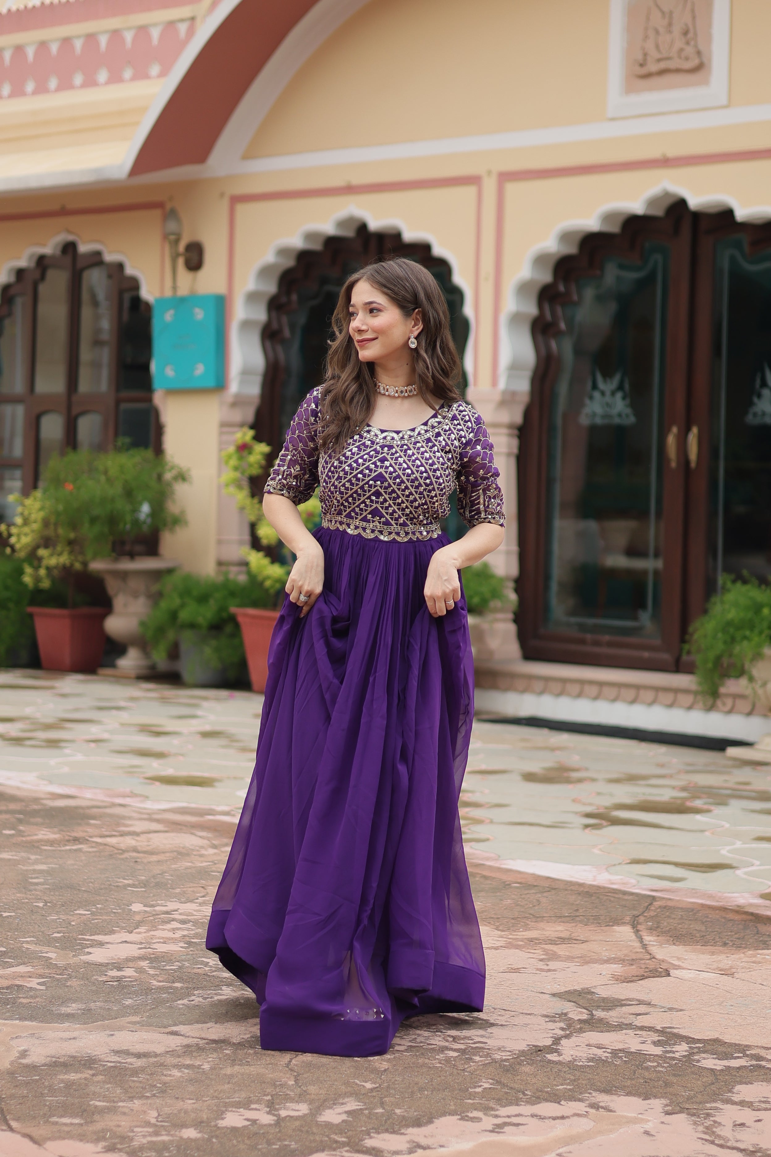 Georgette Embroidered Wedding Wear Gown for Women