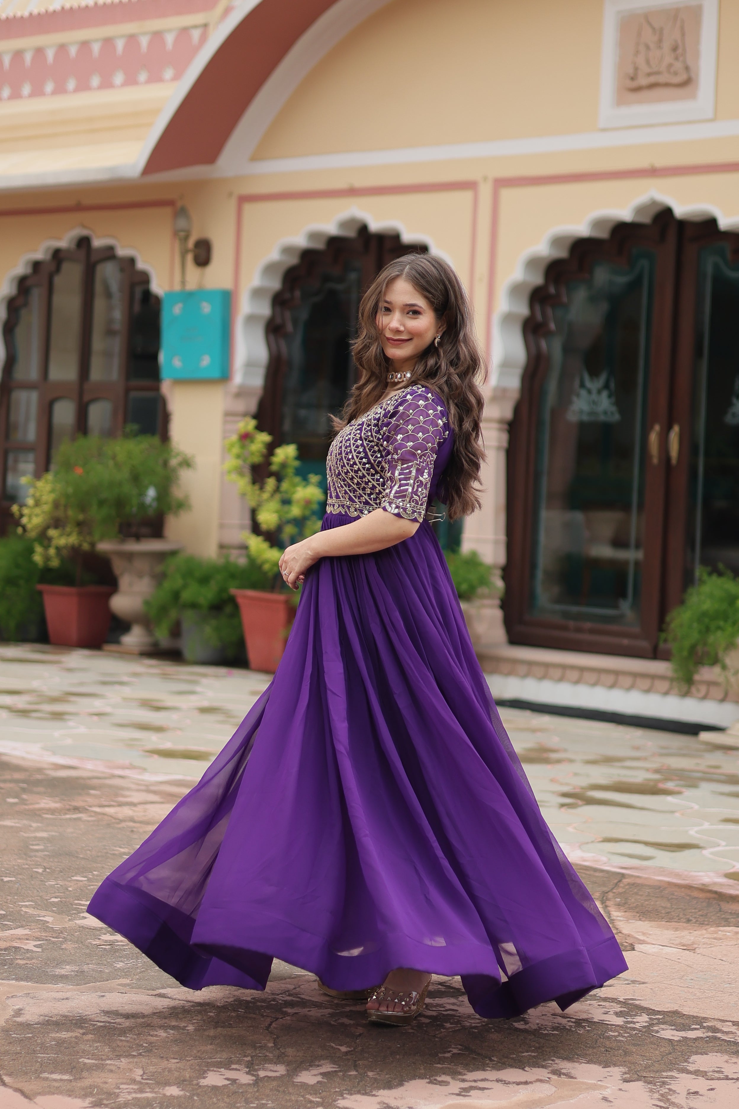 Georgette Embroidered Wedding Wear Gown for Women