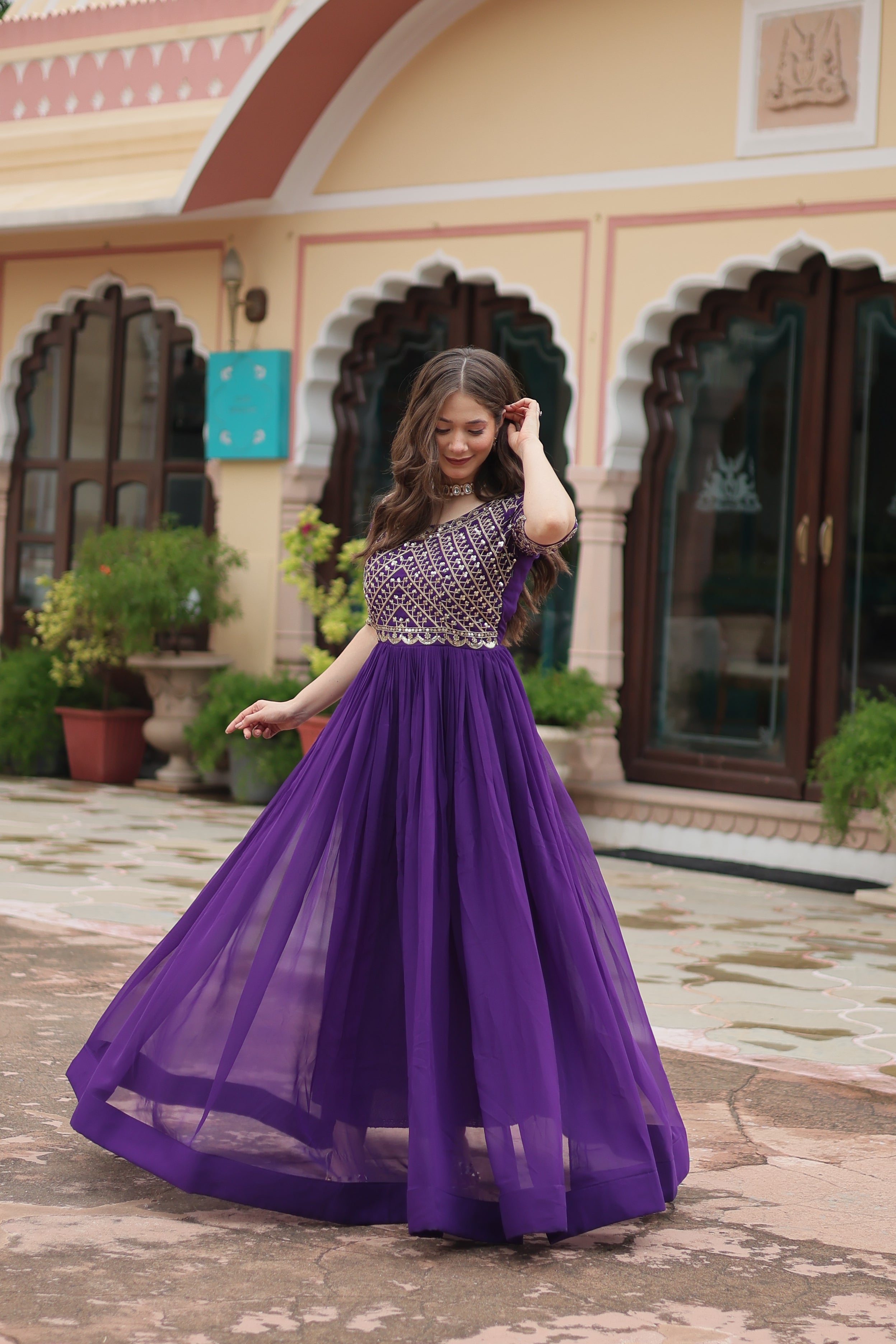 Georgette Embroidered Wedding Wear Gown for Women