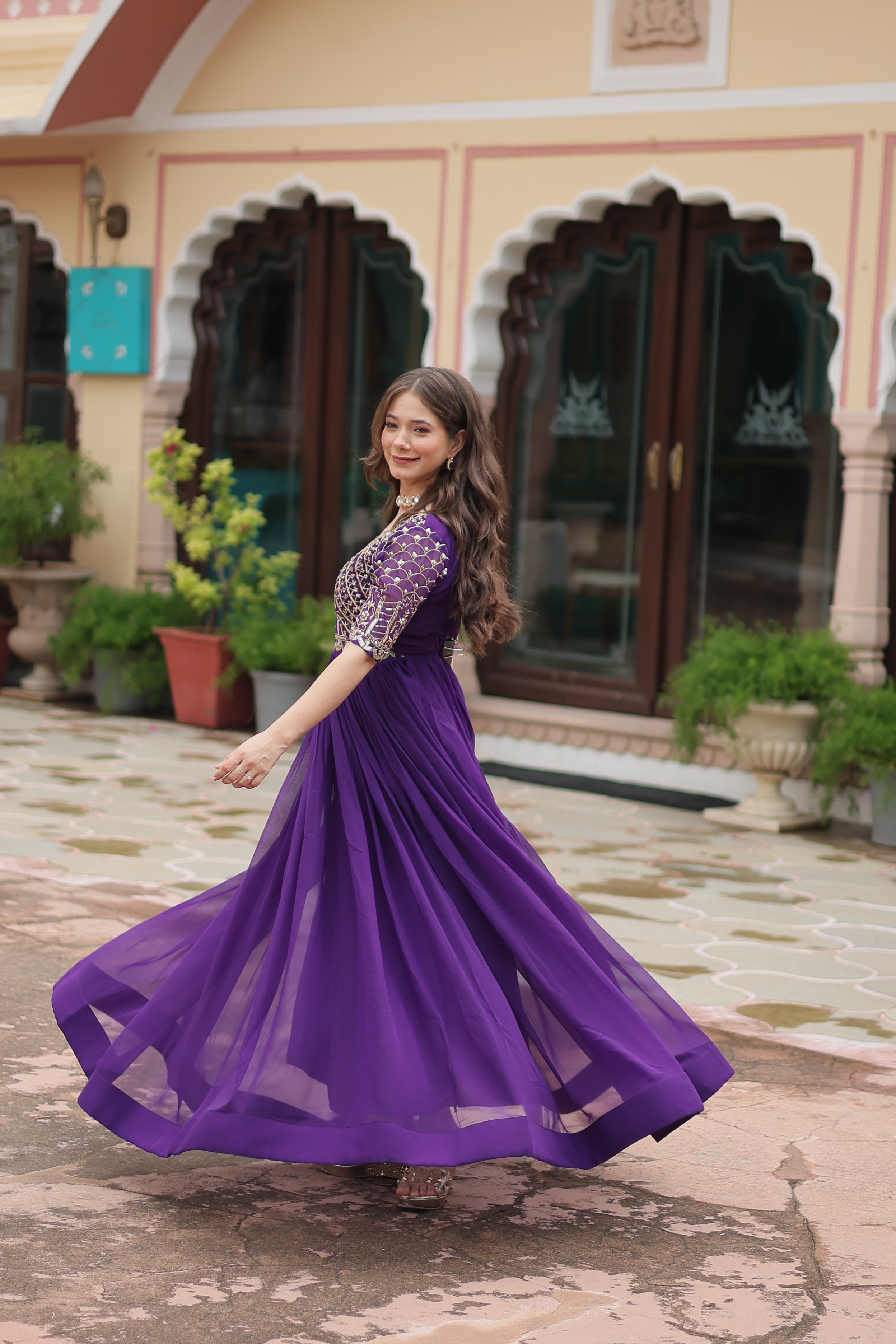 Georgette Embroidered Wedding Wear Gown for Women
