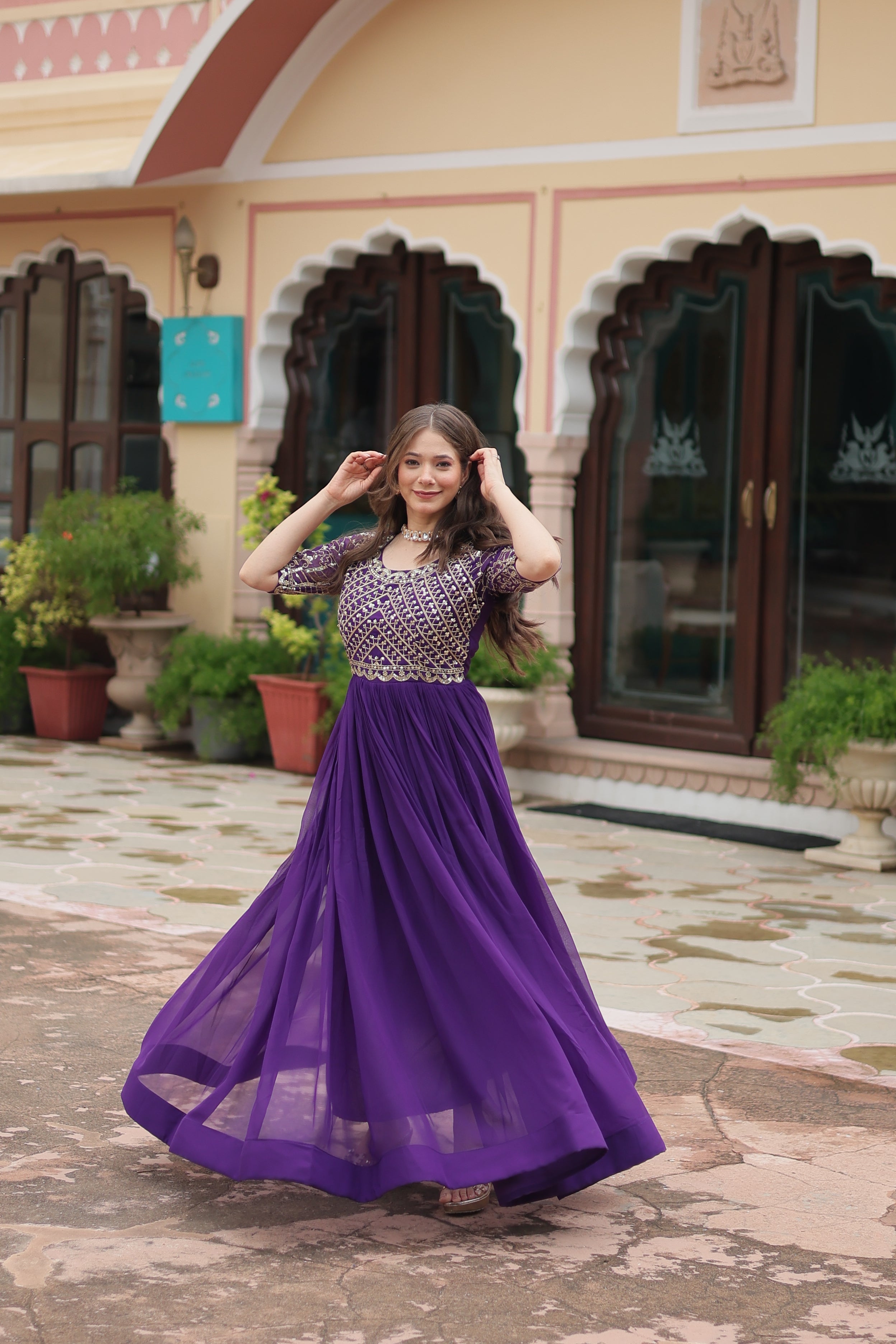 Georgette Embroidered Wedding Wear Gown for Women