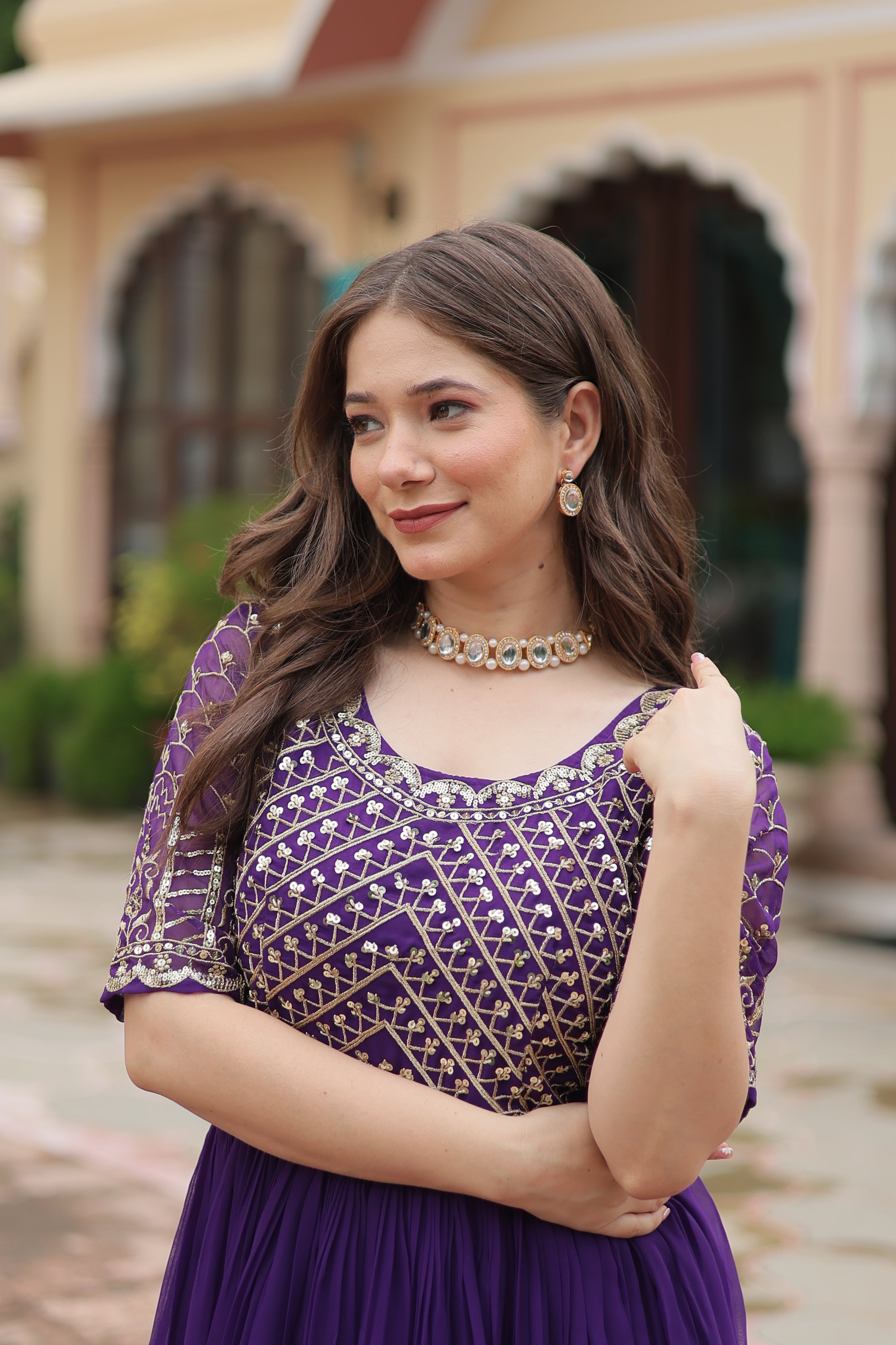 Georgette Embroidered Wedding Wear Gown for Women
