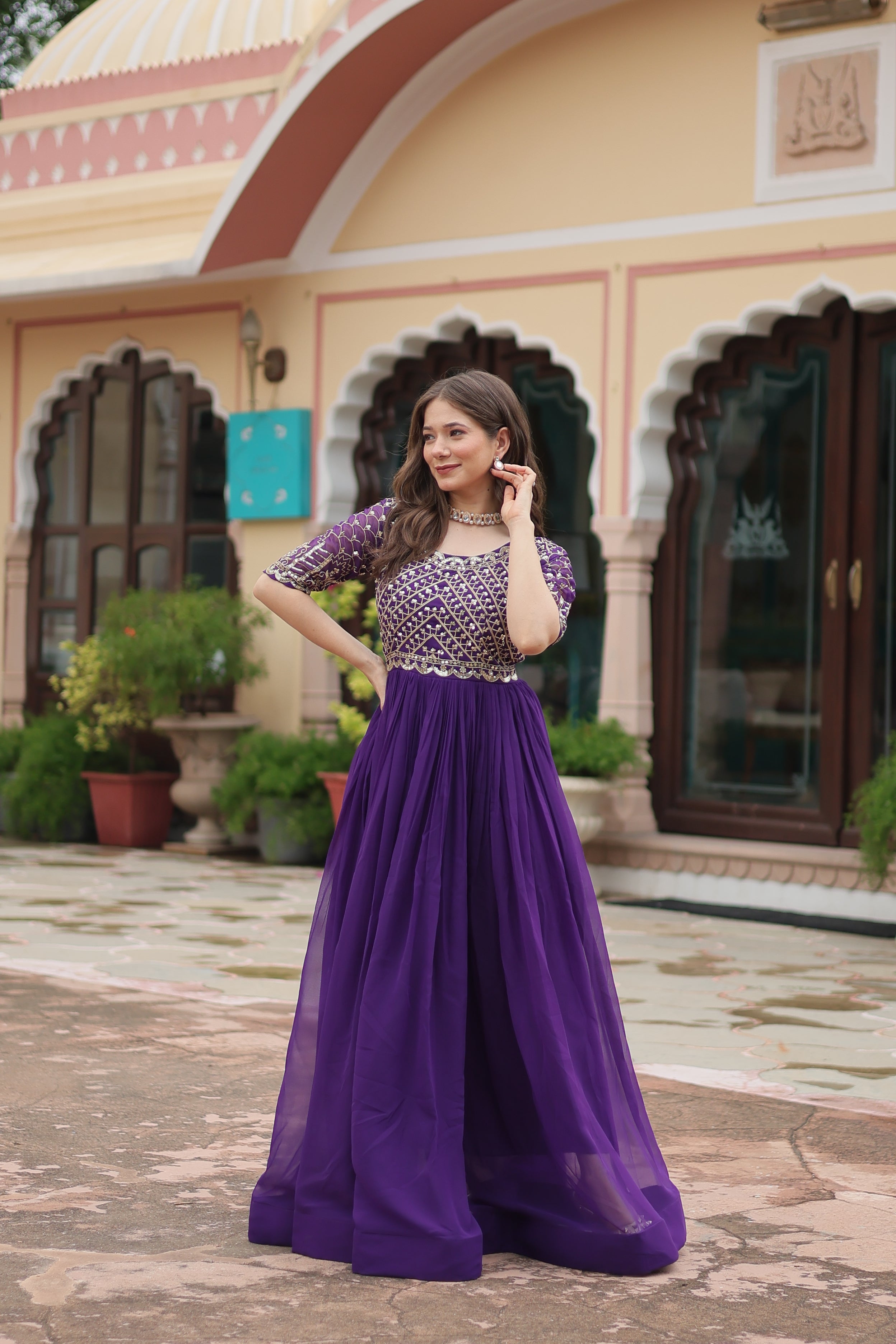 Georgette Embroidered Wedding Wear Gown for Women