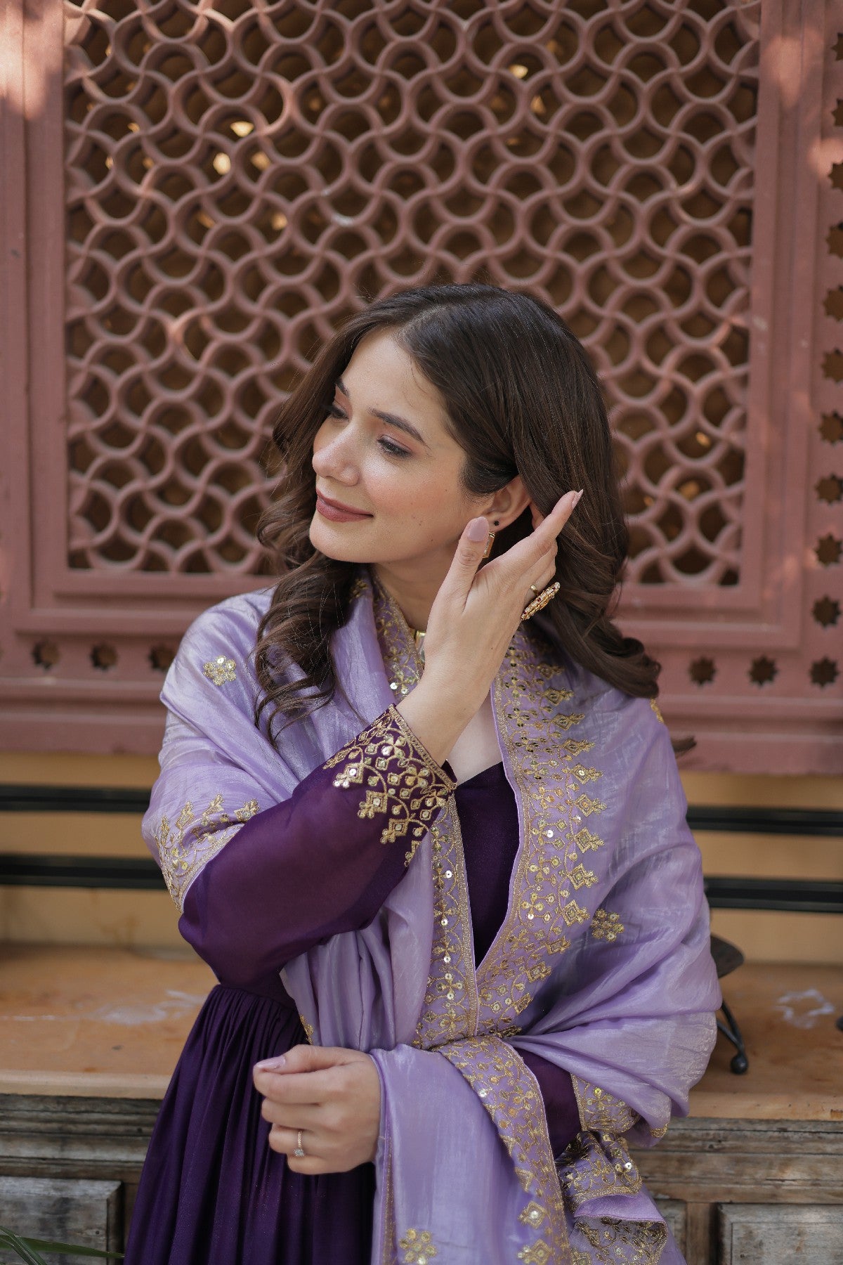 Purple Georgette Embroidered Wedding Gown With Dupatta