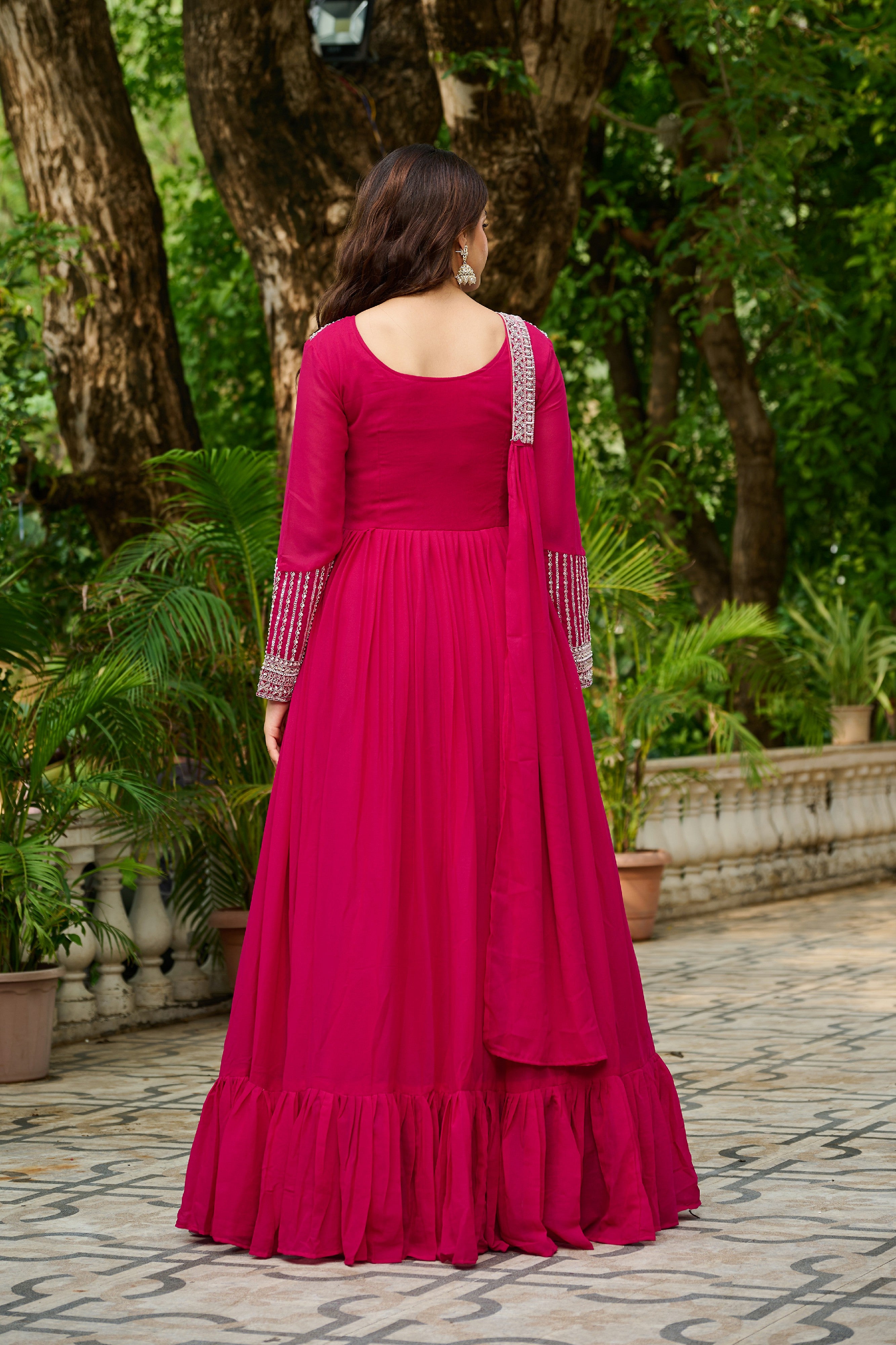 Georgette Sequins Embroidered Festive Gown With Dupatta