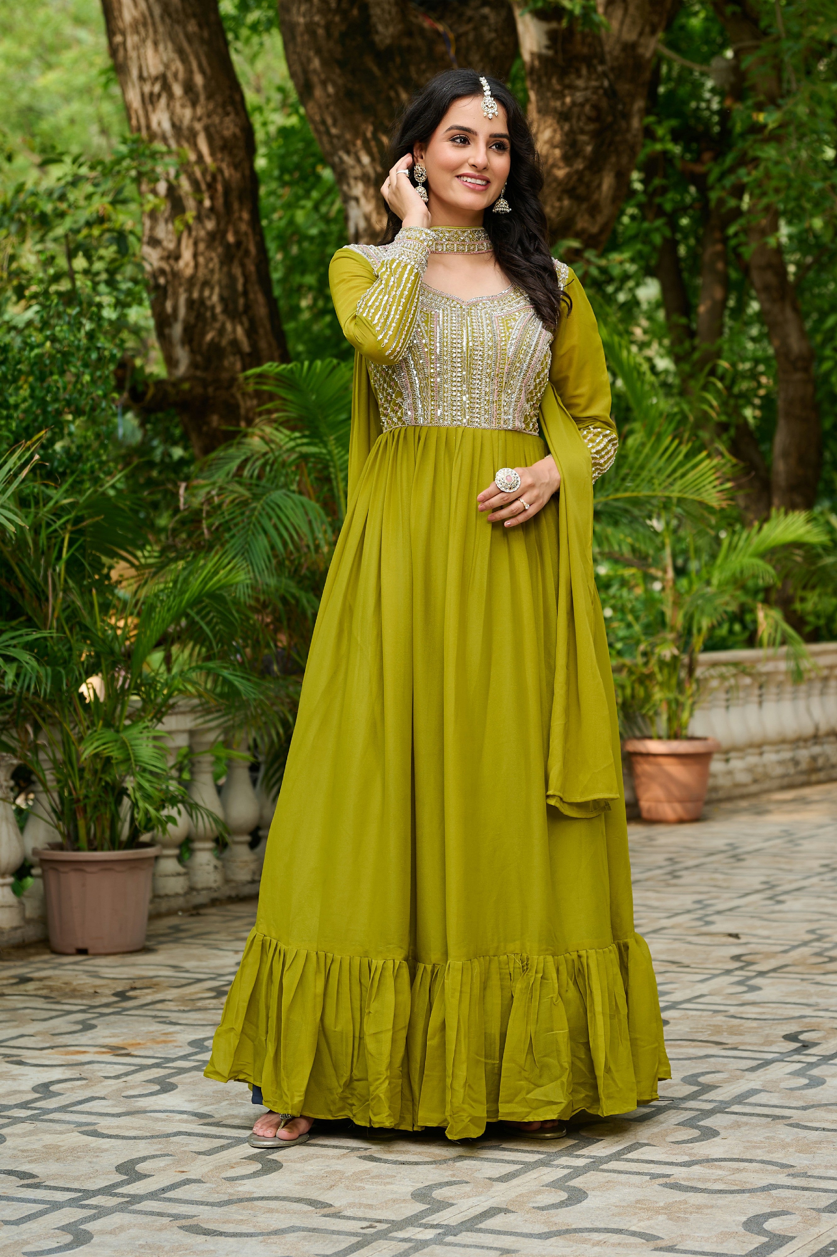 Georgette Sequins Embroidered Festive Gown With Dupatta