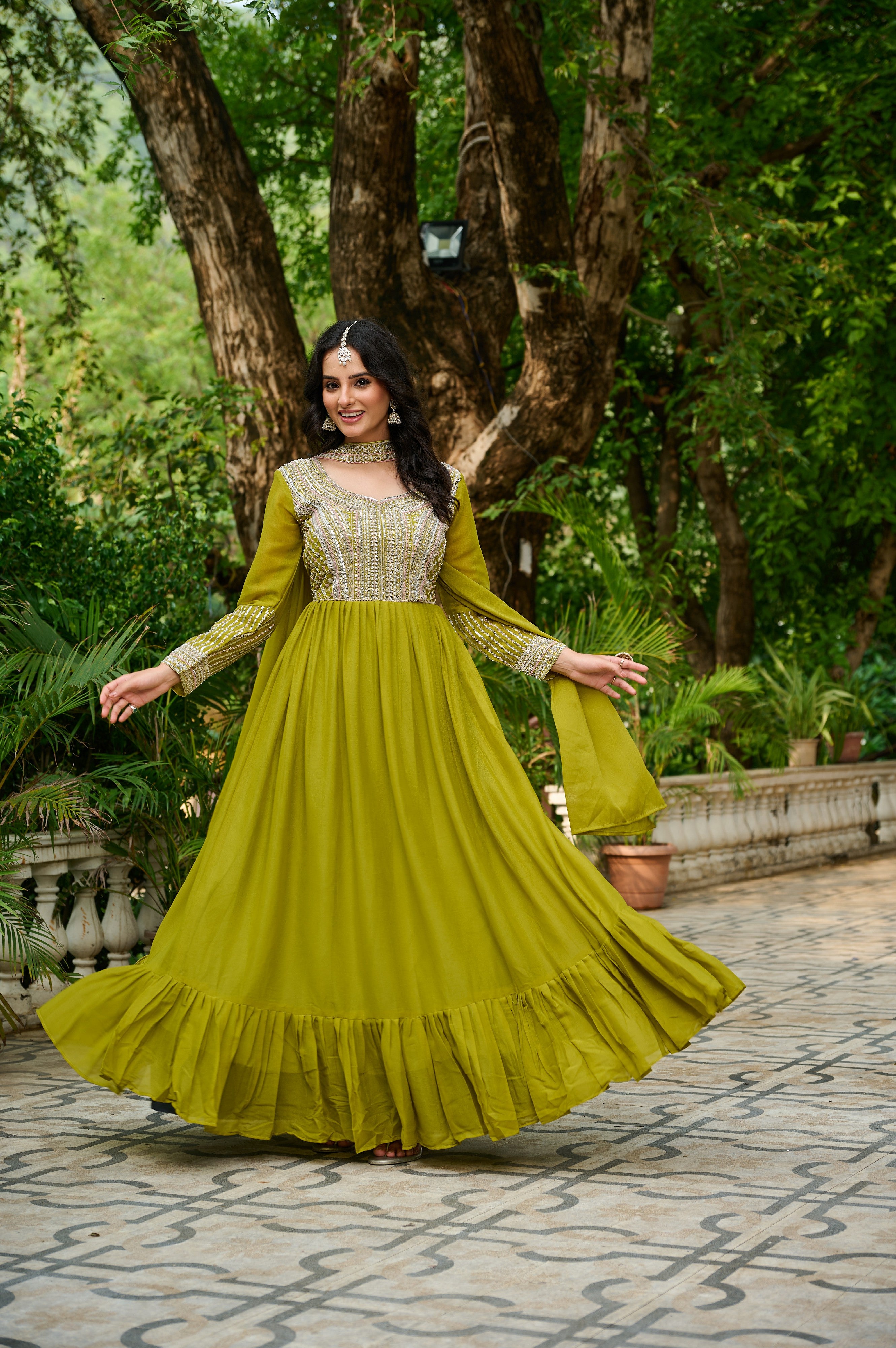 Georgette Sequins Embroidered Festive Gown With Dupatta