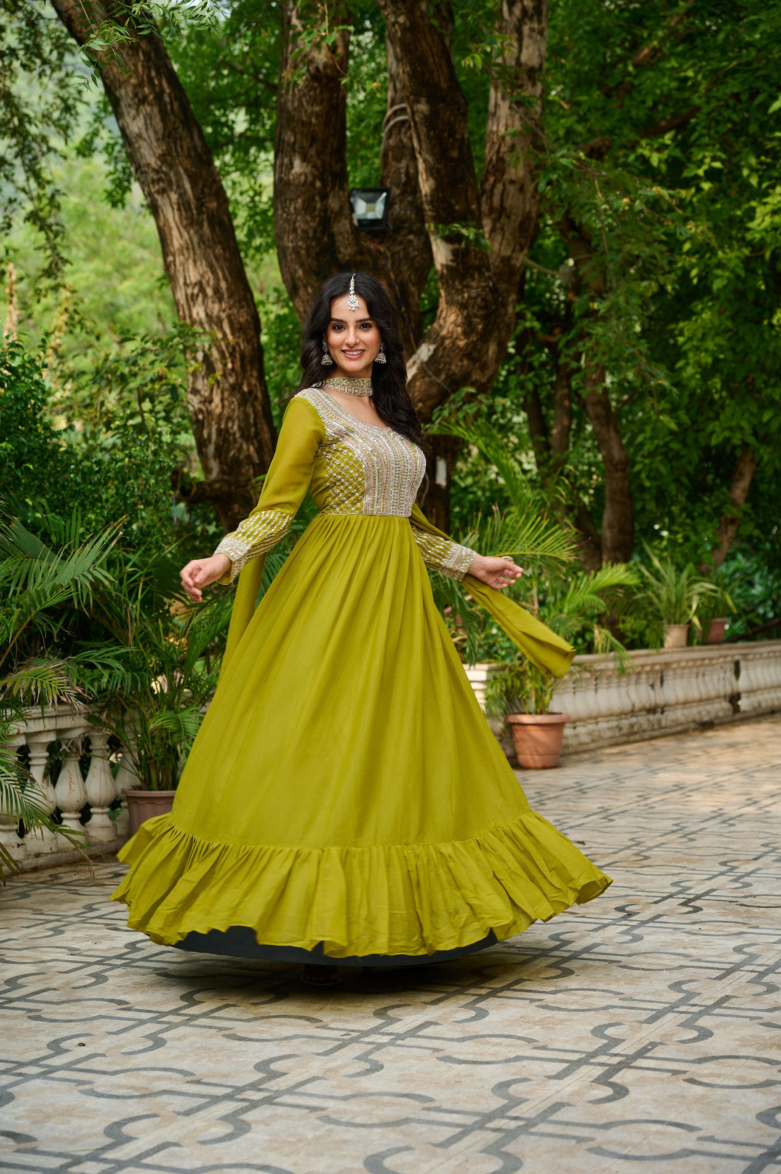 Georgette Sequins Embroidered Festive Gown With Dupatta