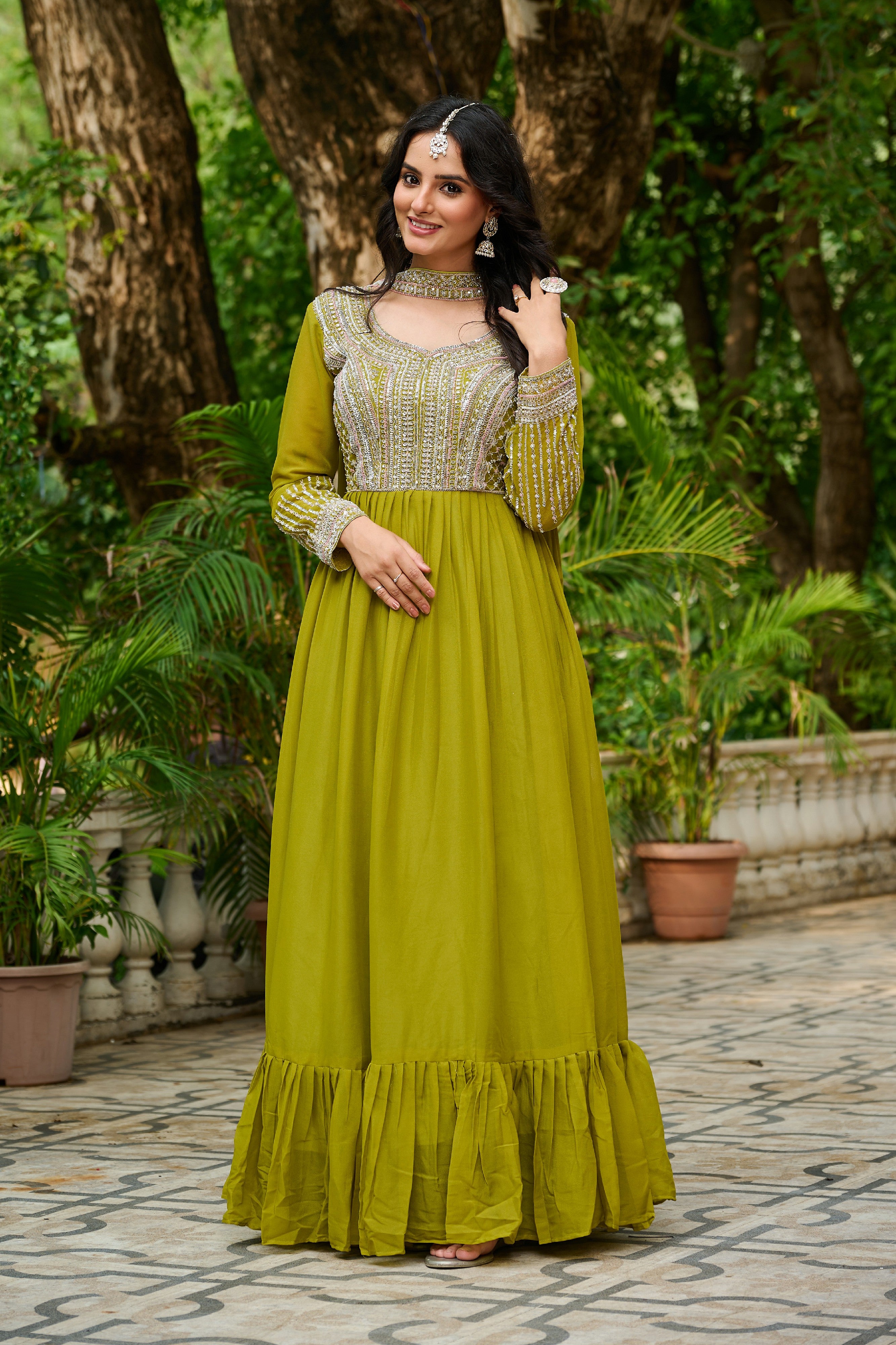 Georgette Sequins Embroidered Festive Gown With Dupatta