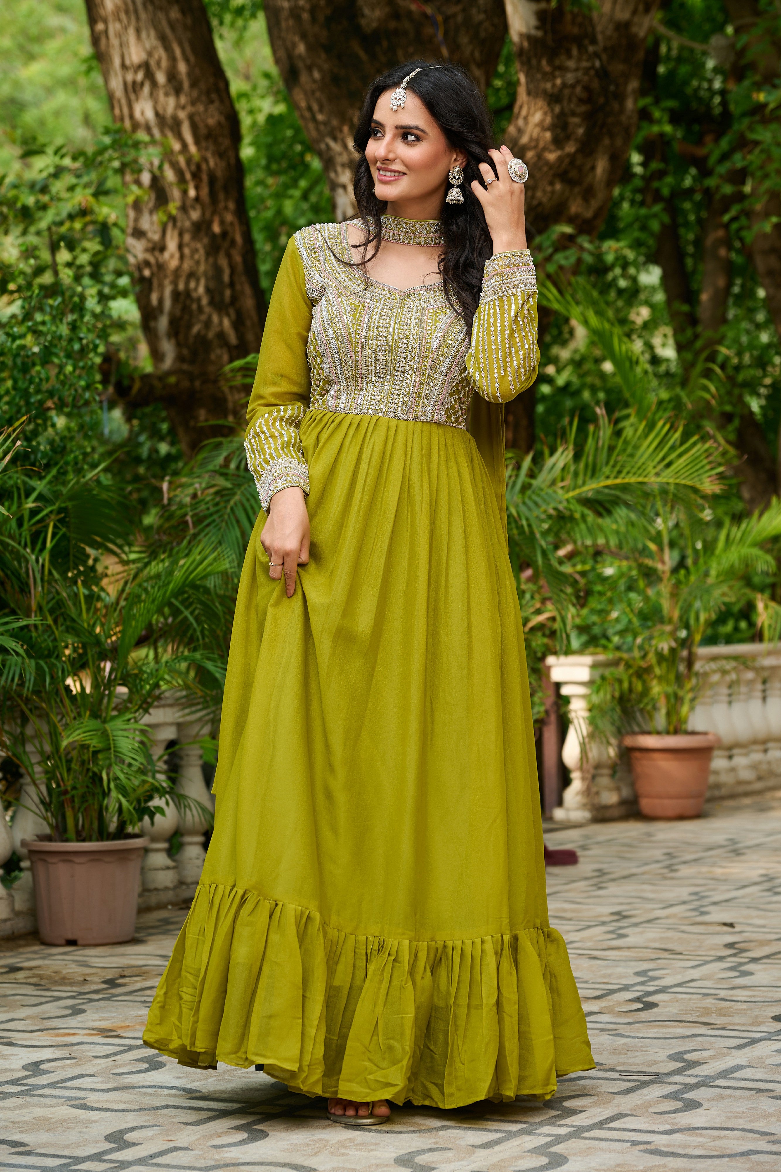 Georgette Sequins Embroidered Festive Gown With Dupatta