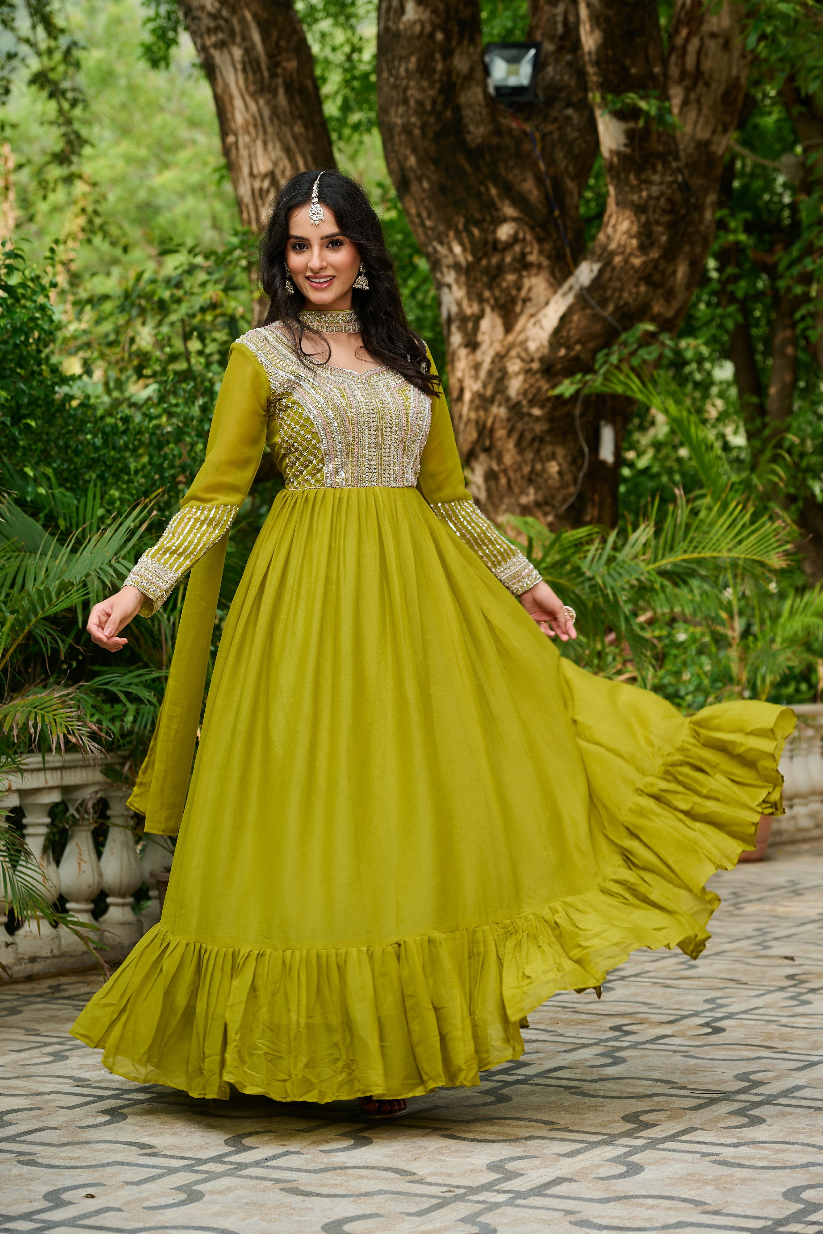 Georgette Sequins Embroidered Festive Gown With Dupatta