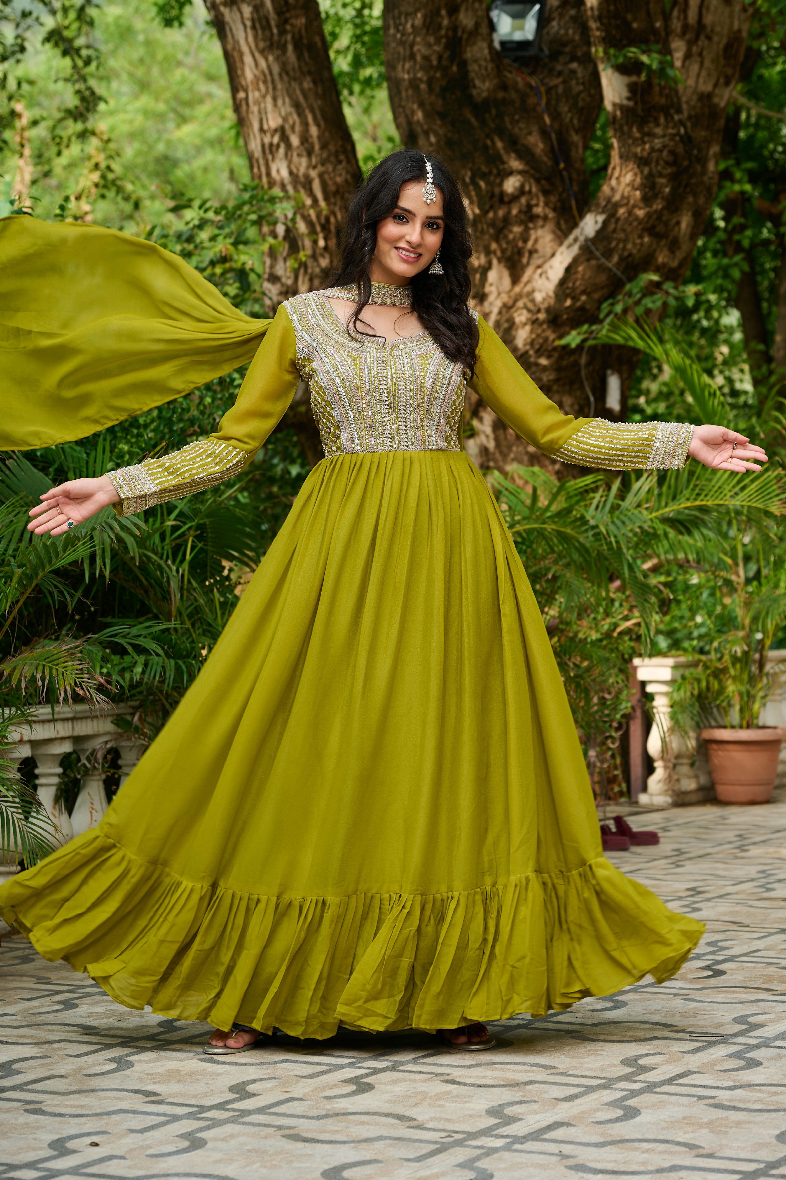 Georgette Sequins Embroidered Festive Gown With Dupatta
