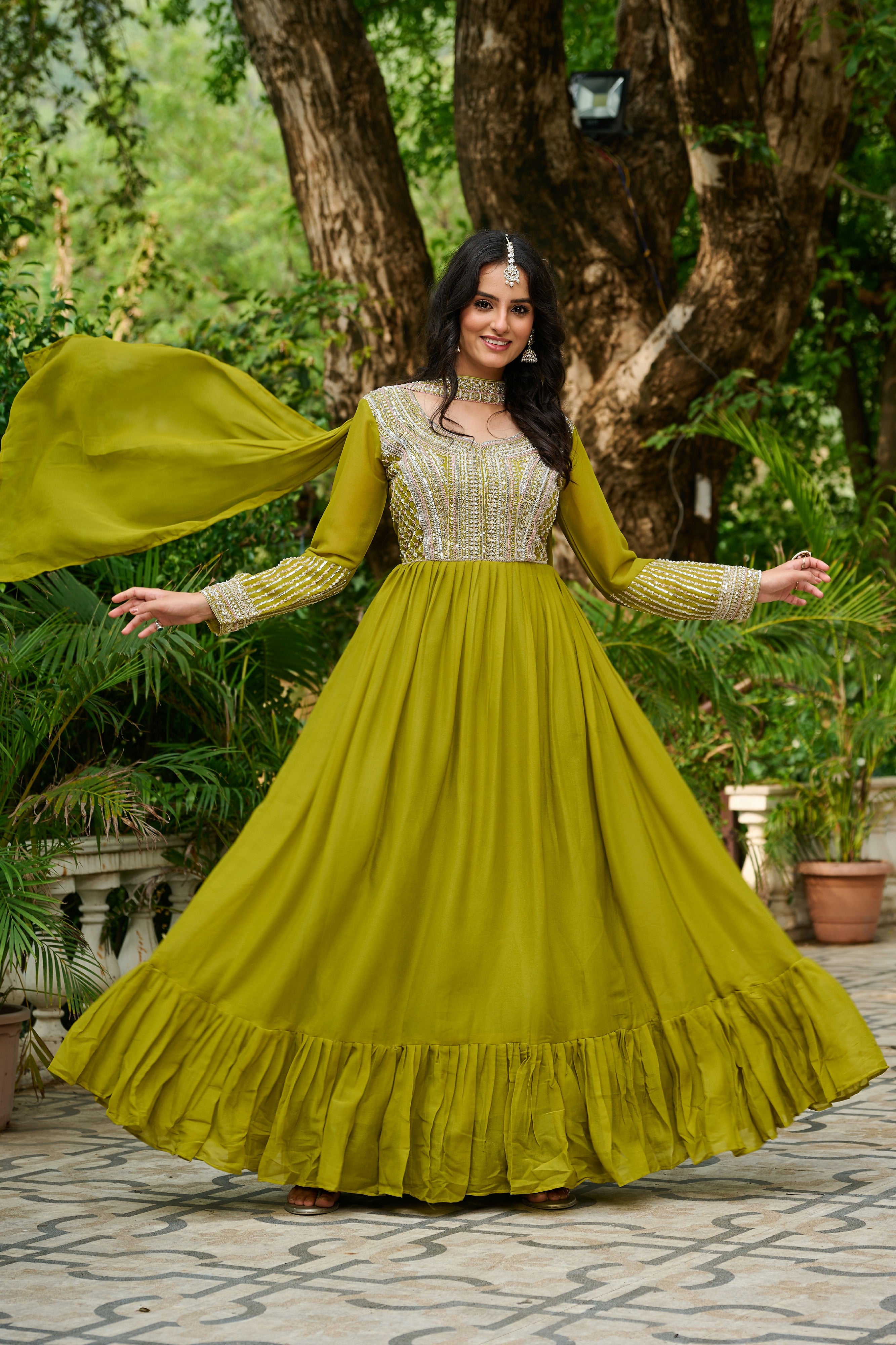 Georgette Sequins Embroidered Festive Gown With Dupatta