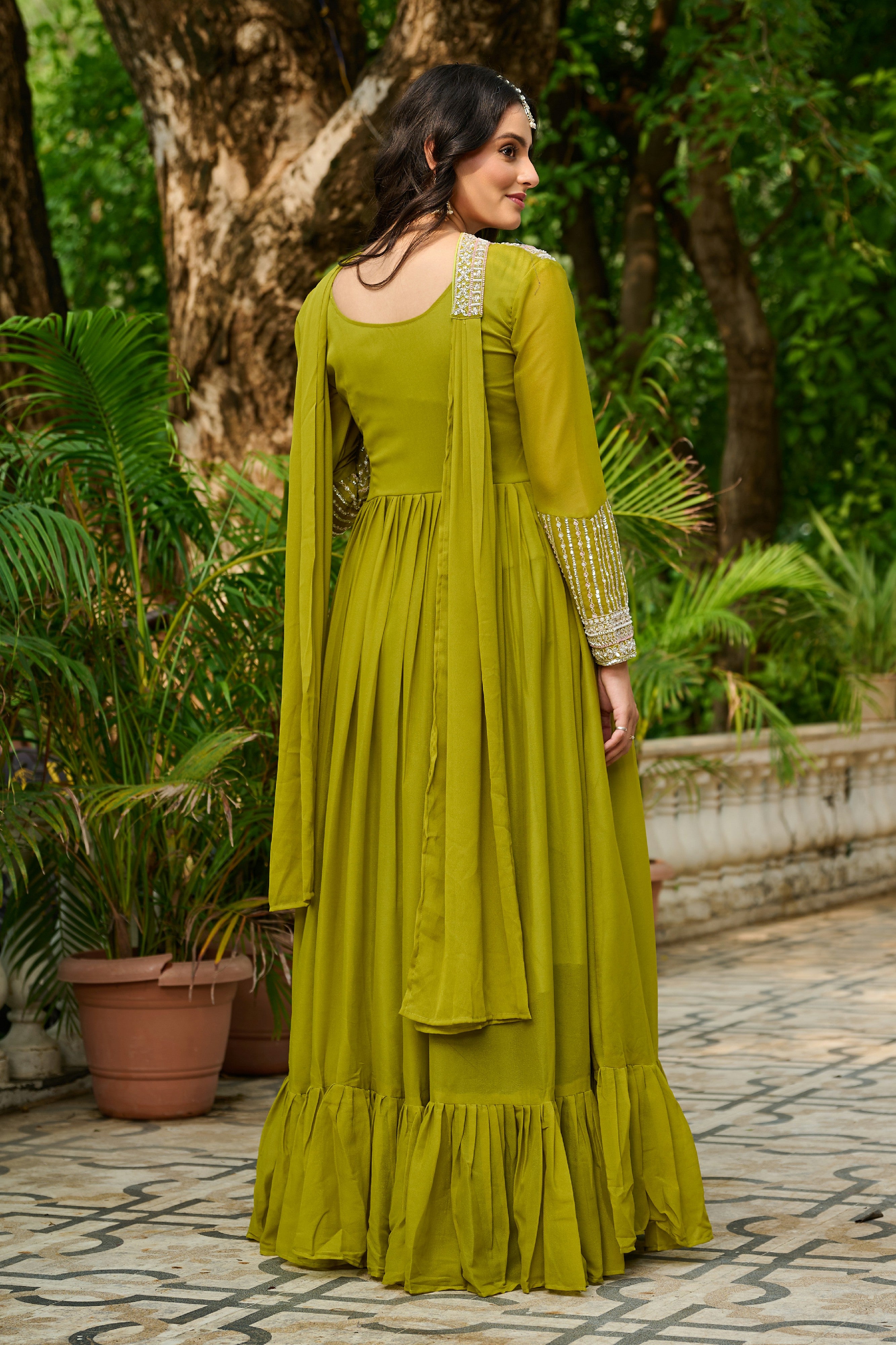 Georgette Sequins Embroidered Festive Gown With Dupatta