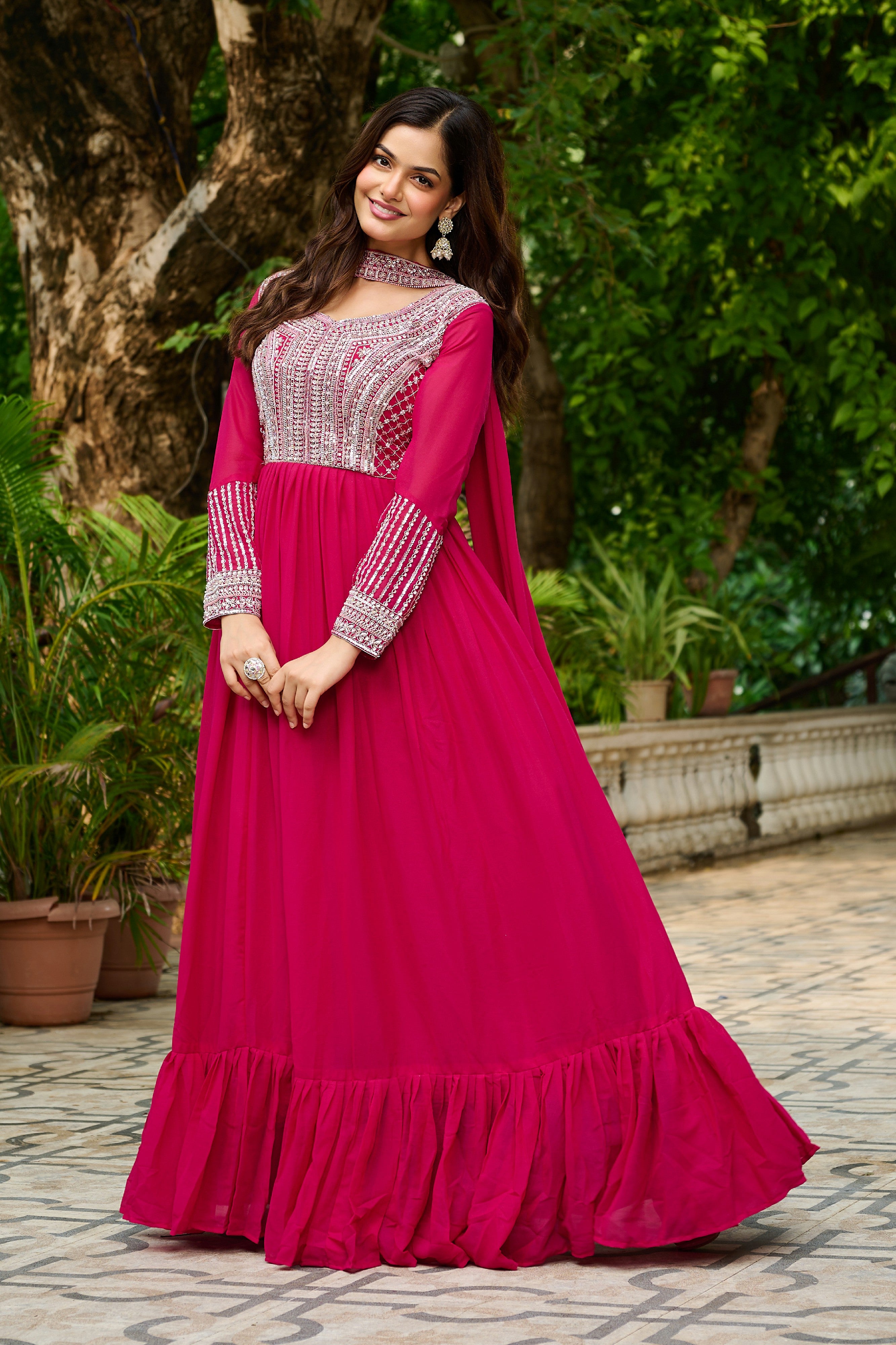 Georgette Sequins Embroidered Festive Gown With Dupatta
