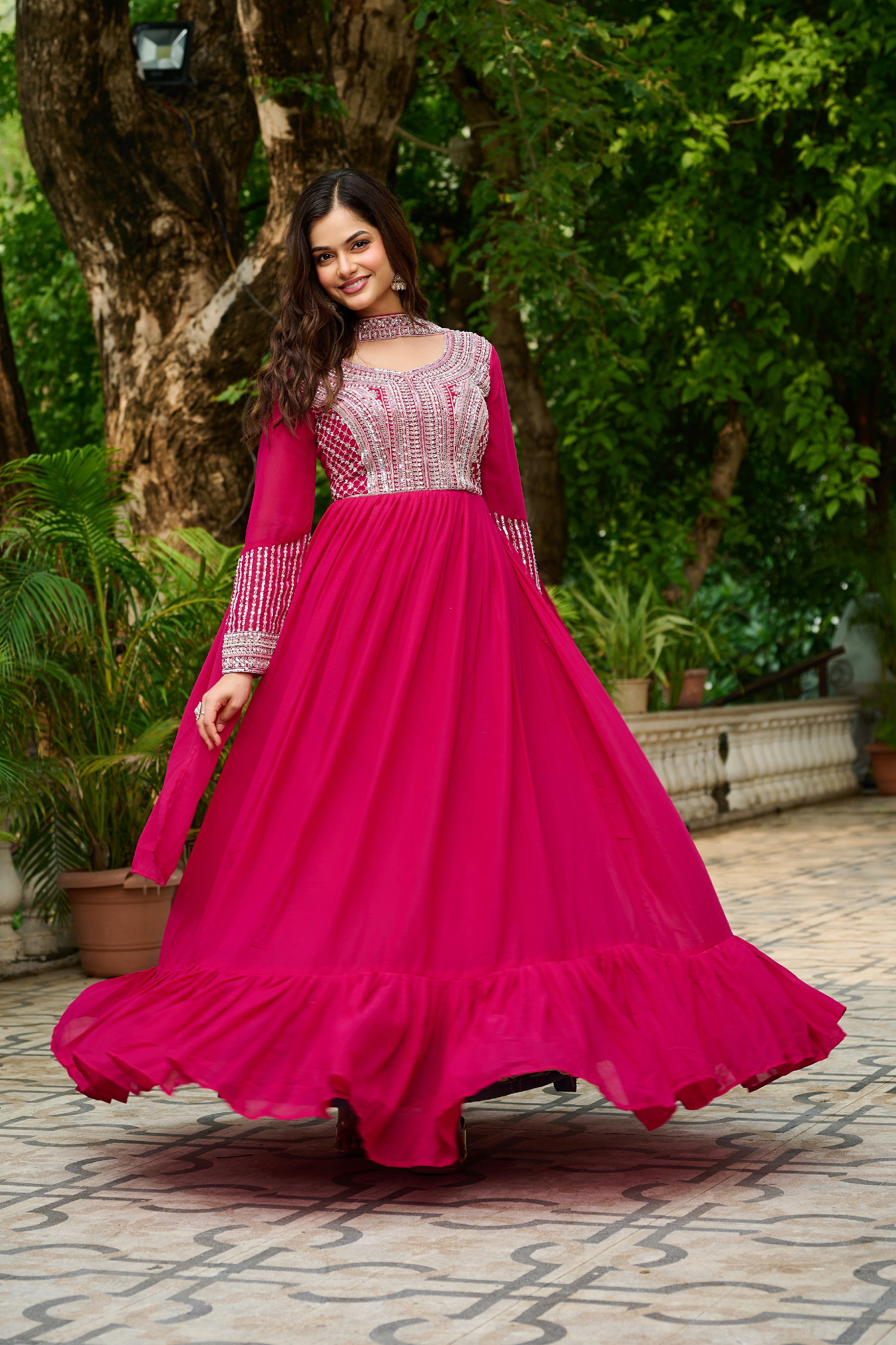 Georgette Sequins Embroidered Festive Gown With Dupatta