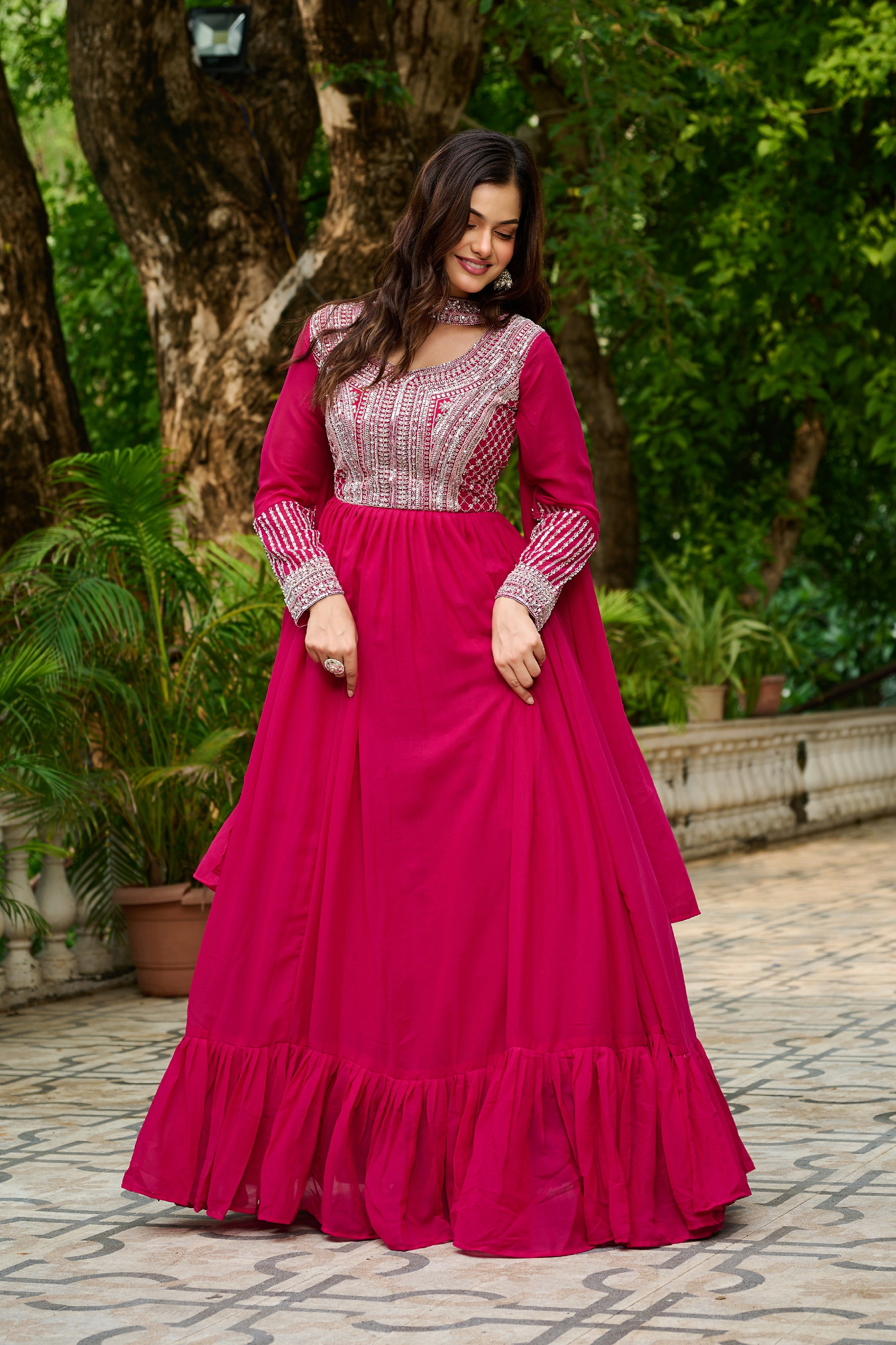 Georgette Sequins Embroidered Festive Gown With Dupatta