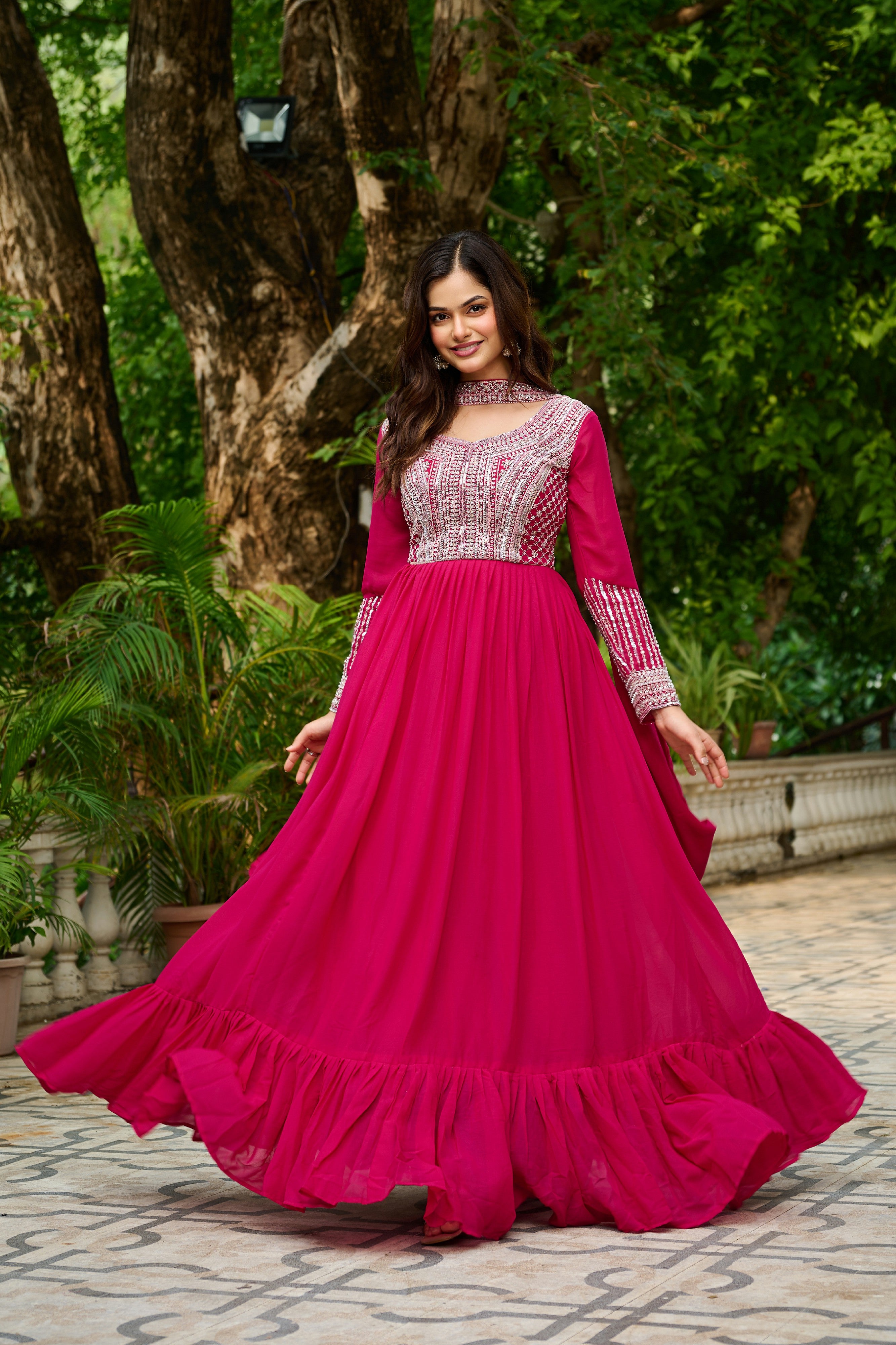 Georgette Sequins Embroidered Festive Gown With Dupatta