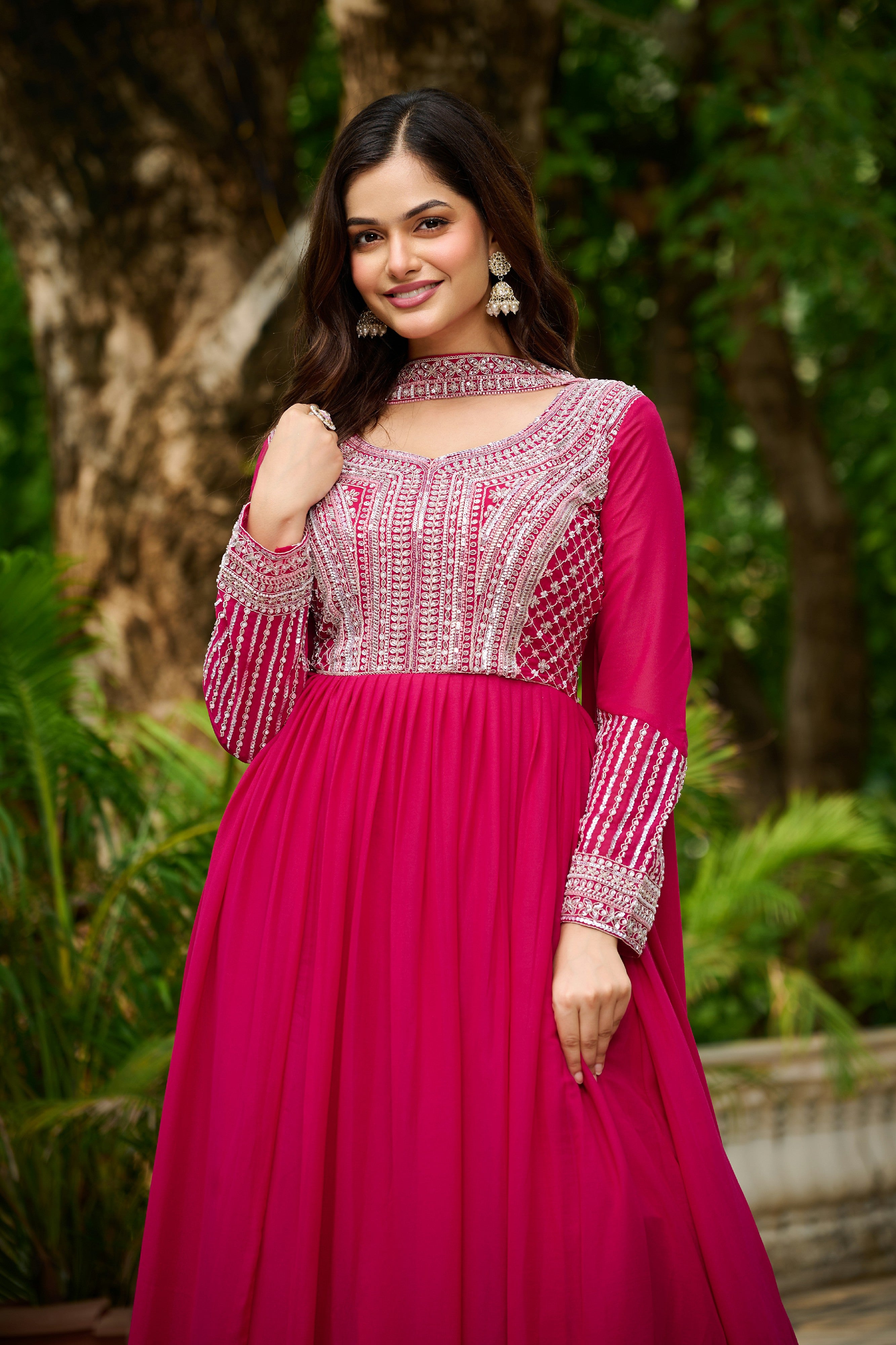 Georgette Sequins Embroidered Festive Gown With Dupatta