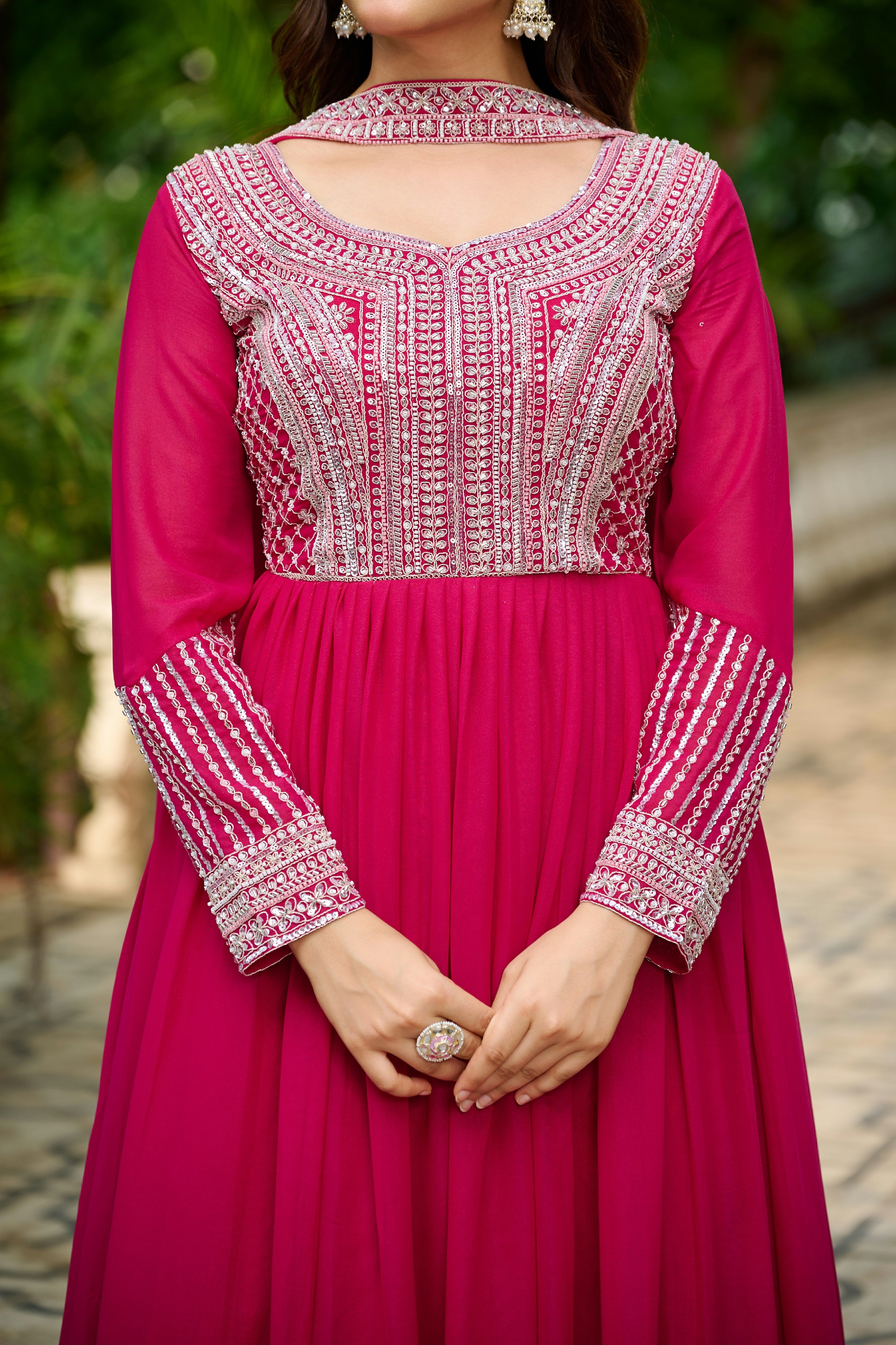 Georgette Sequins Embroidered Festive Gown With Dupatta