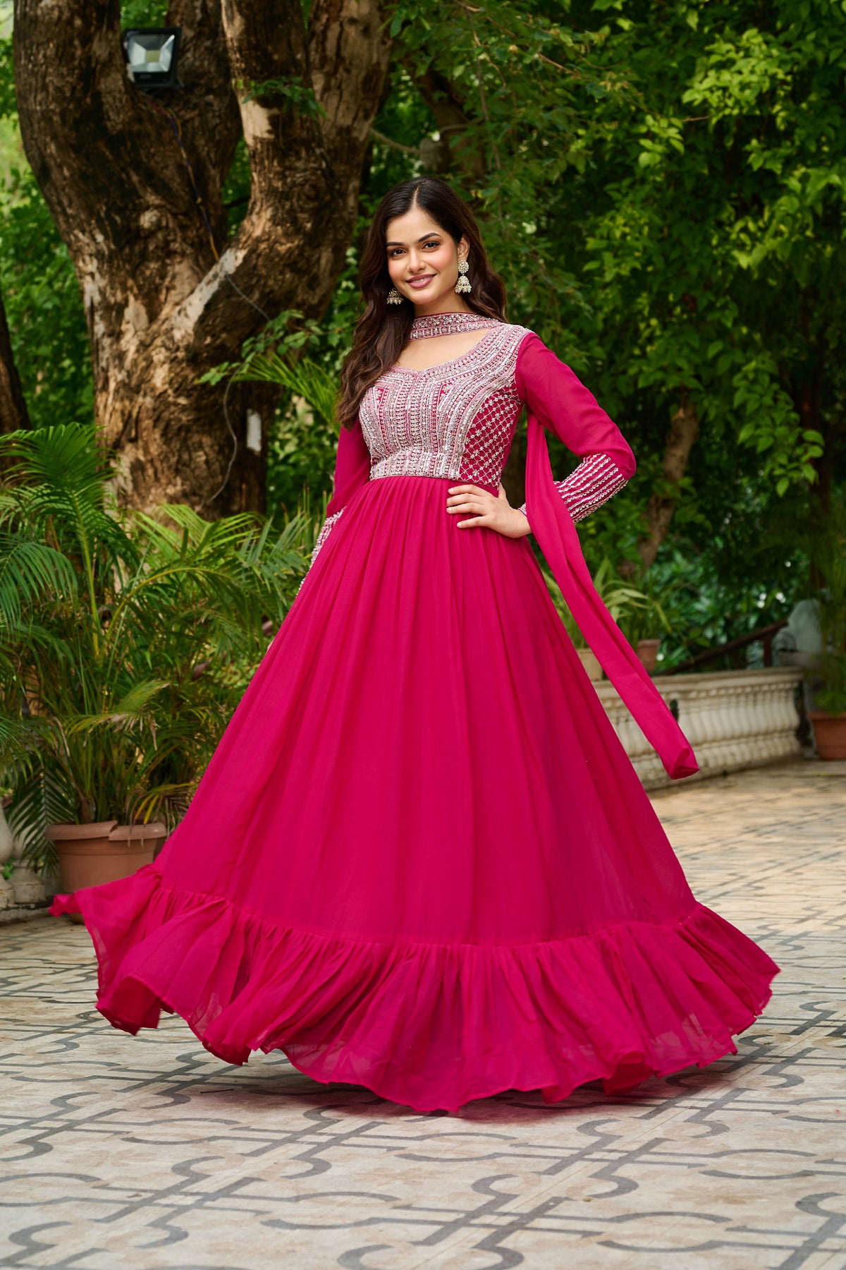 Georgette Sequins Embroidered Festive Gown With Dupatta